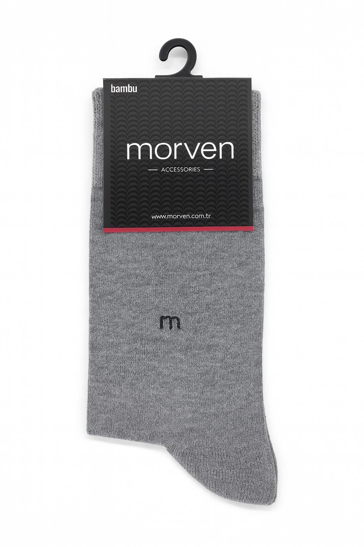 Morven Erkek Gri Bambu Düz Desen Soket Çorap