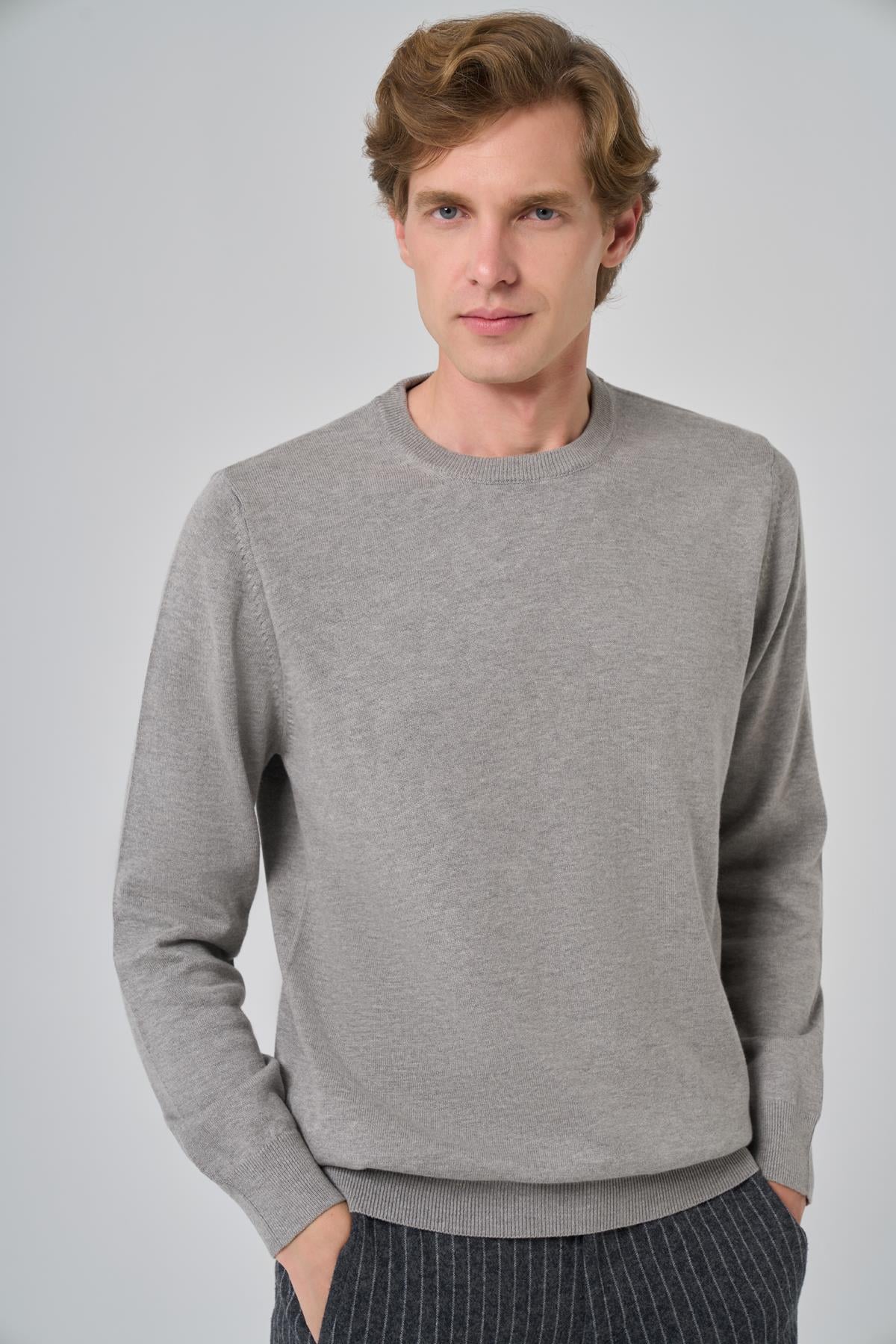 Morven Erkek Gri Basic Bisiklet Yaka Dynamic Fit Rahat Kesim Triko