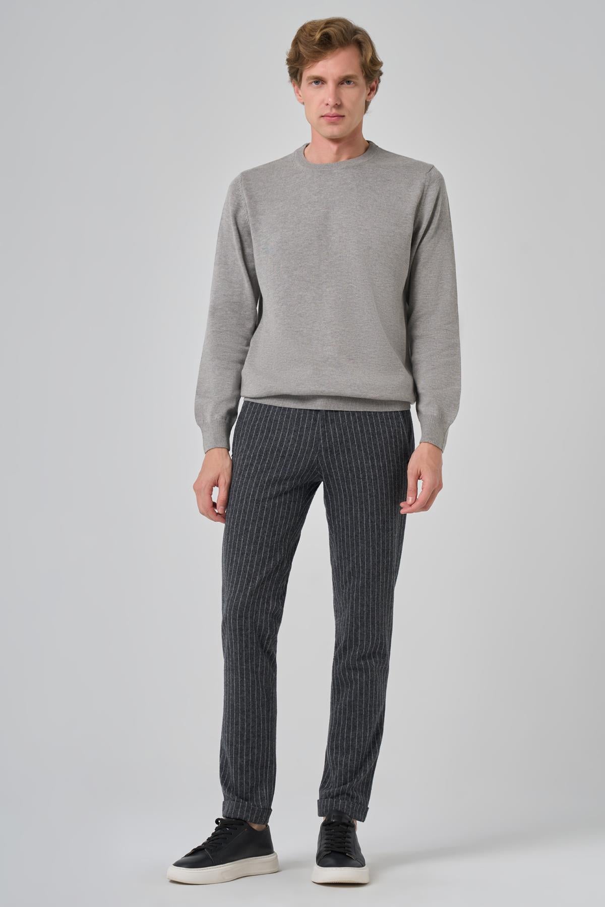 Morven Erkek Gri Basic Bisiklet Yaka Dynamic Fit Rahat Kesim Triko