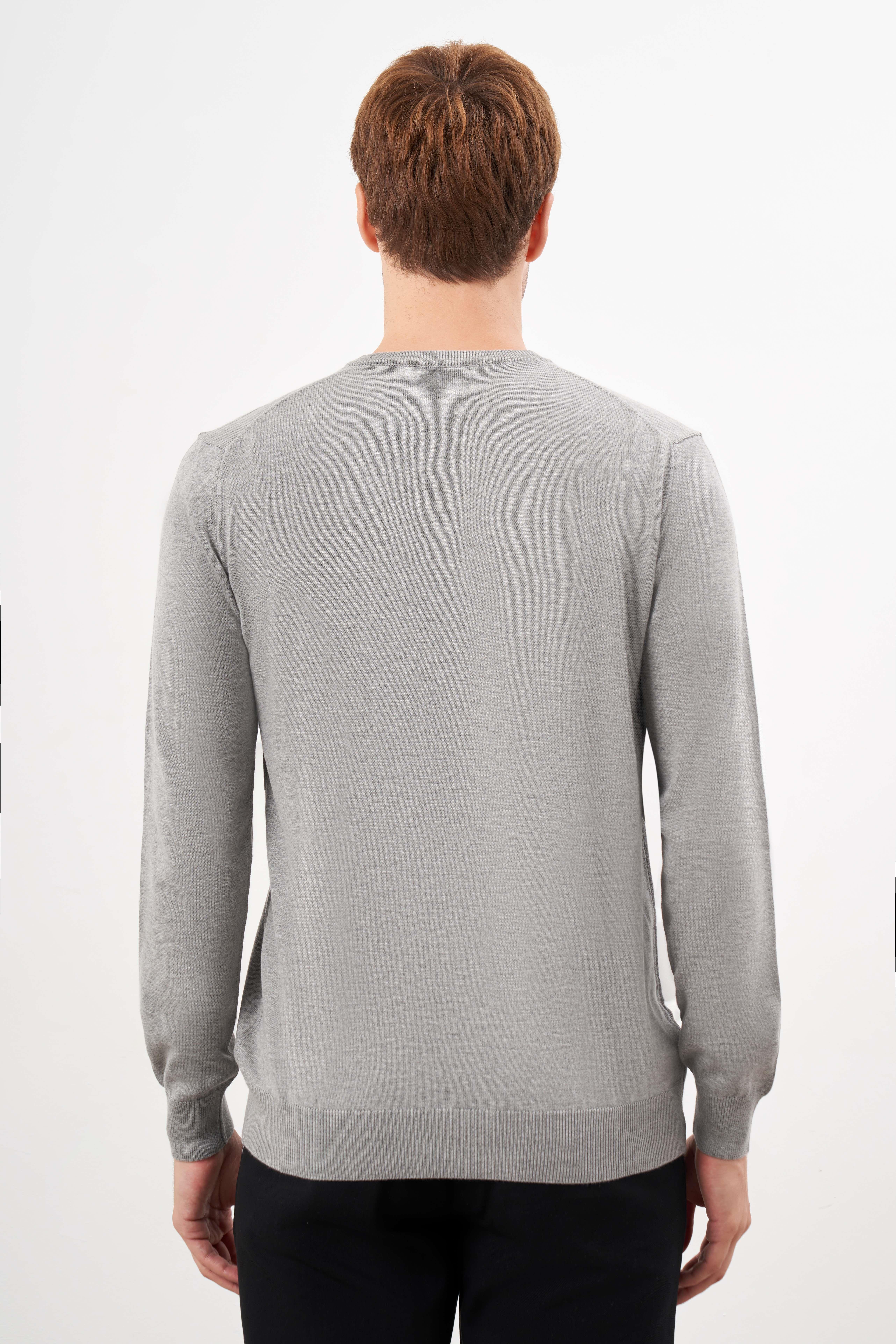 Morven Erkek Gri Basic Bisiklet Yaka Dynamic Fit Rahat Kesim Triko