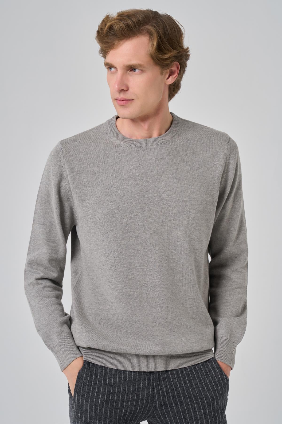 Morven Erkek Gri Basic Bisiklet Yaka Dynamic Fit Rahat Kesim Triko