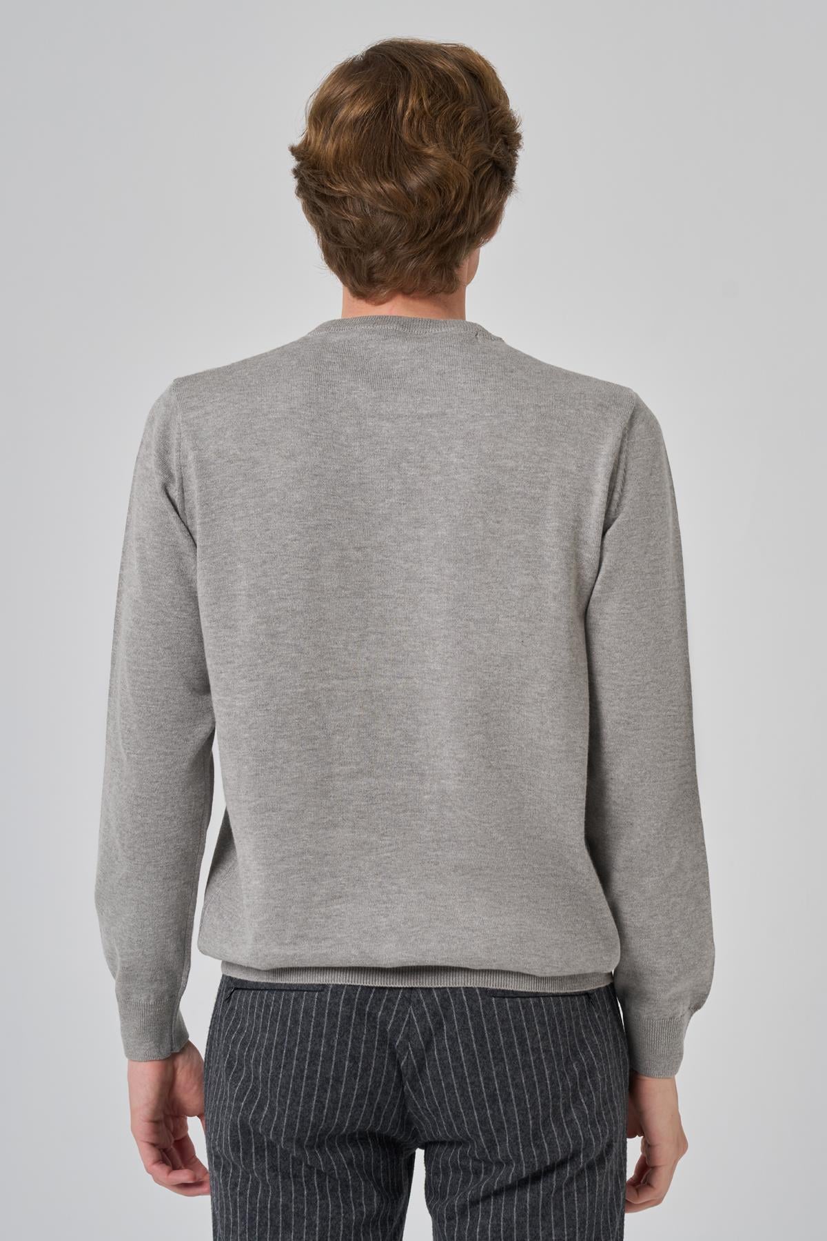 Morven Erkek Gri Basic Bisiklet Yaka Dynamic Fit Rahat Kesim Triko