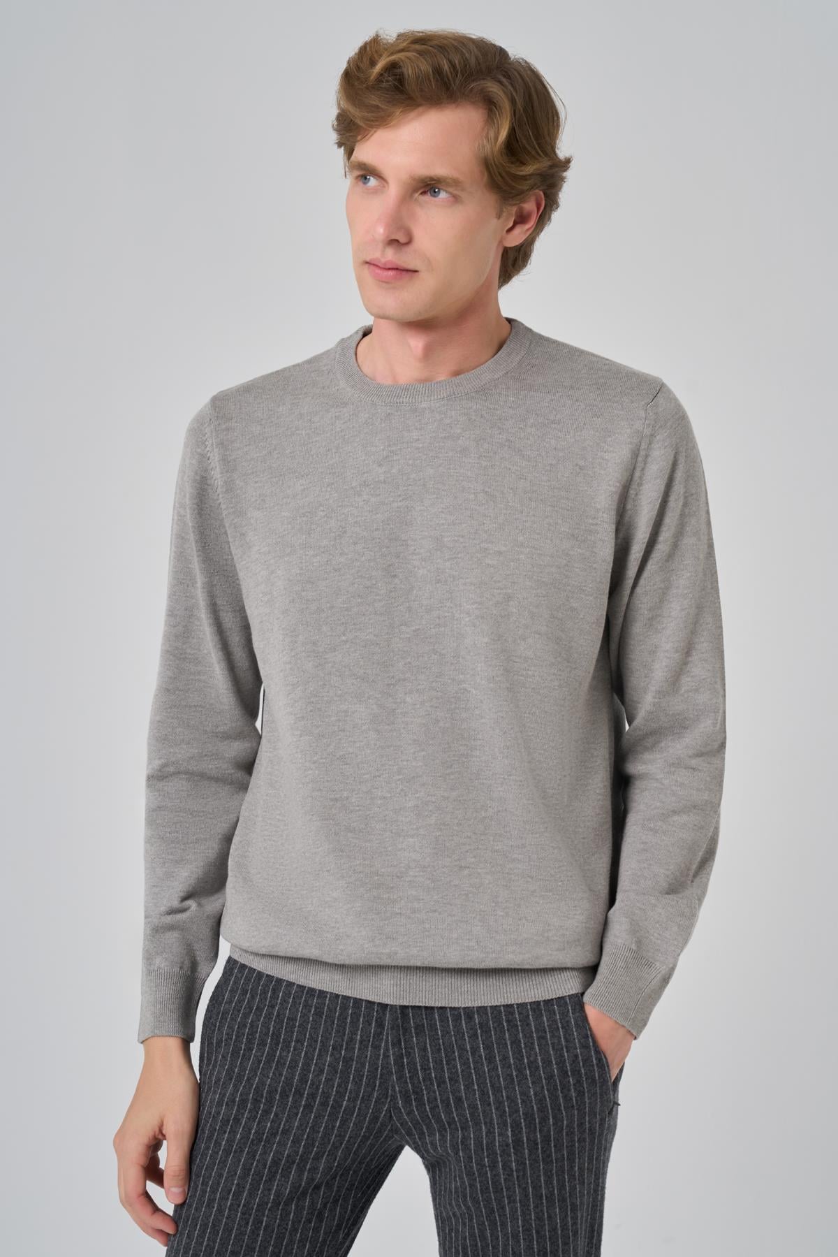 Morven Erkek Gri Basic Bisiklet Yaka Dynamic Fit Rahat Kesim Triko