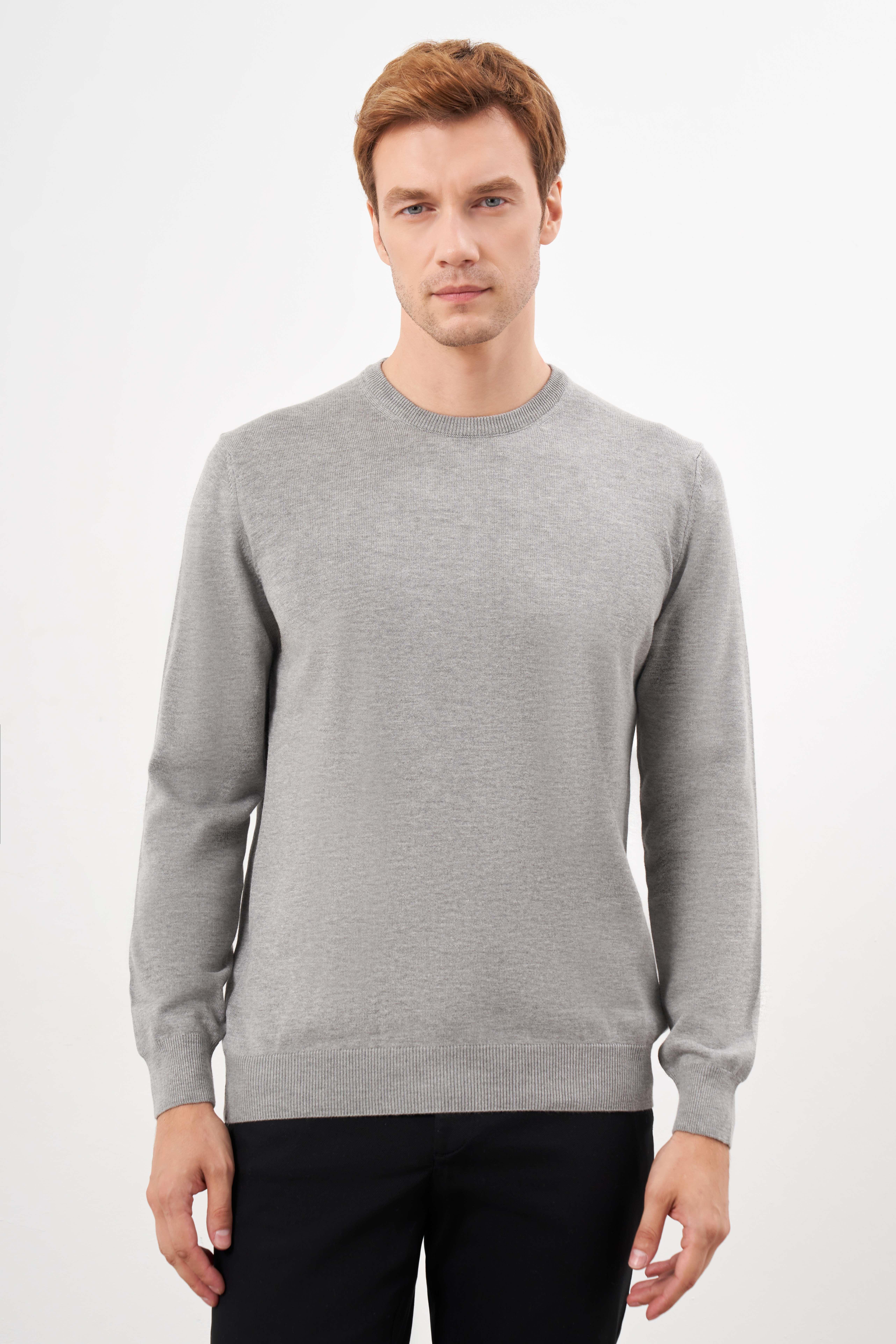 Morven Erkek Gri Basic Bisiklet Yaka Dynamic Fit Rahat Kesim Triko