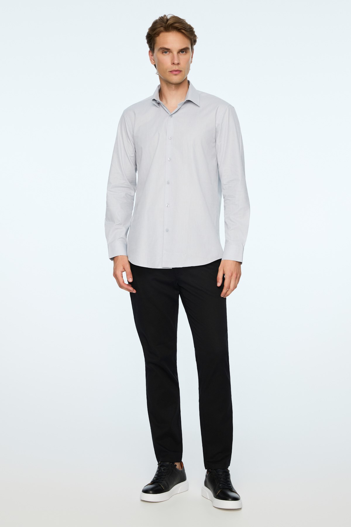 Morven Erkek Gri Basic Regular Fit Sert Yaka Gömlek