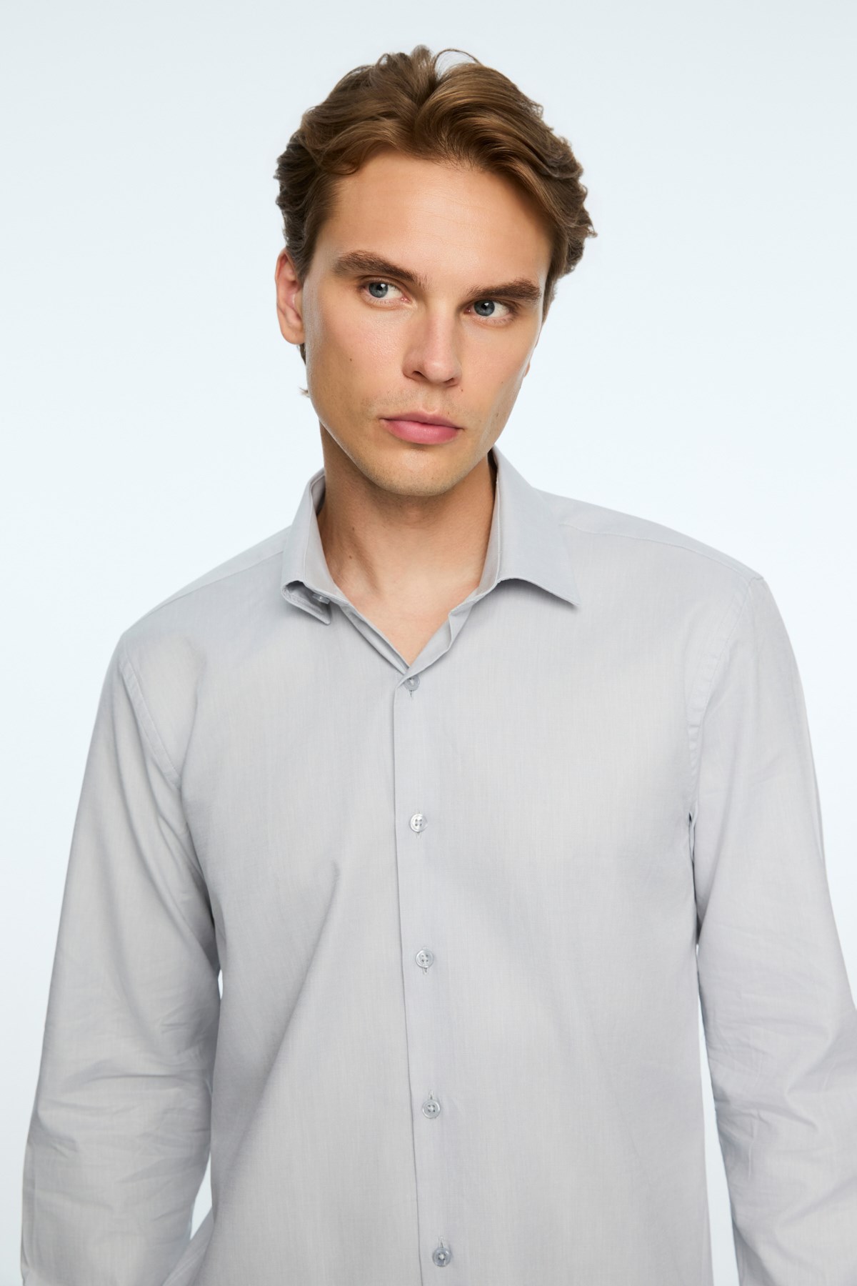 Morven Erkek Gri Basic Regular Fit Sert Yaka Gömlek