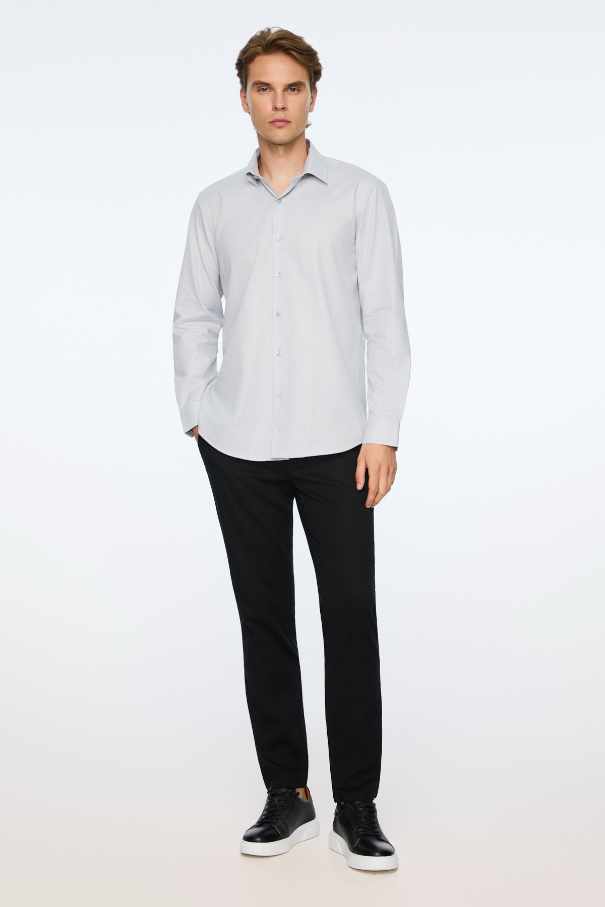 Morven Erkek Gri Basic Regular Fit Sert Yaka Gömlek