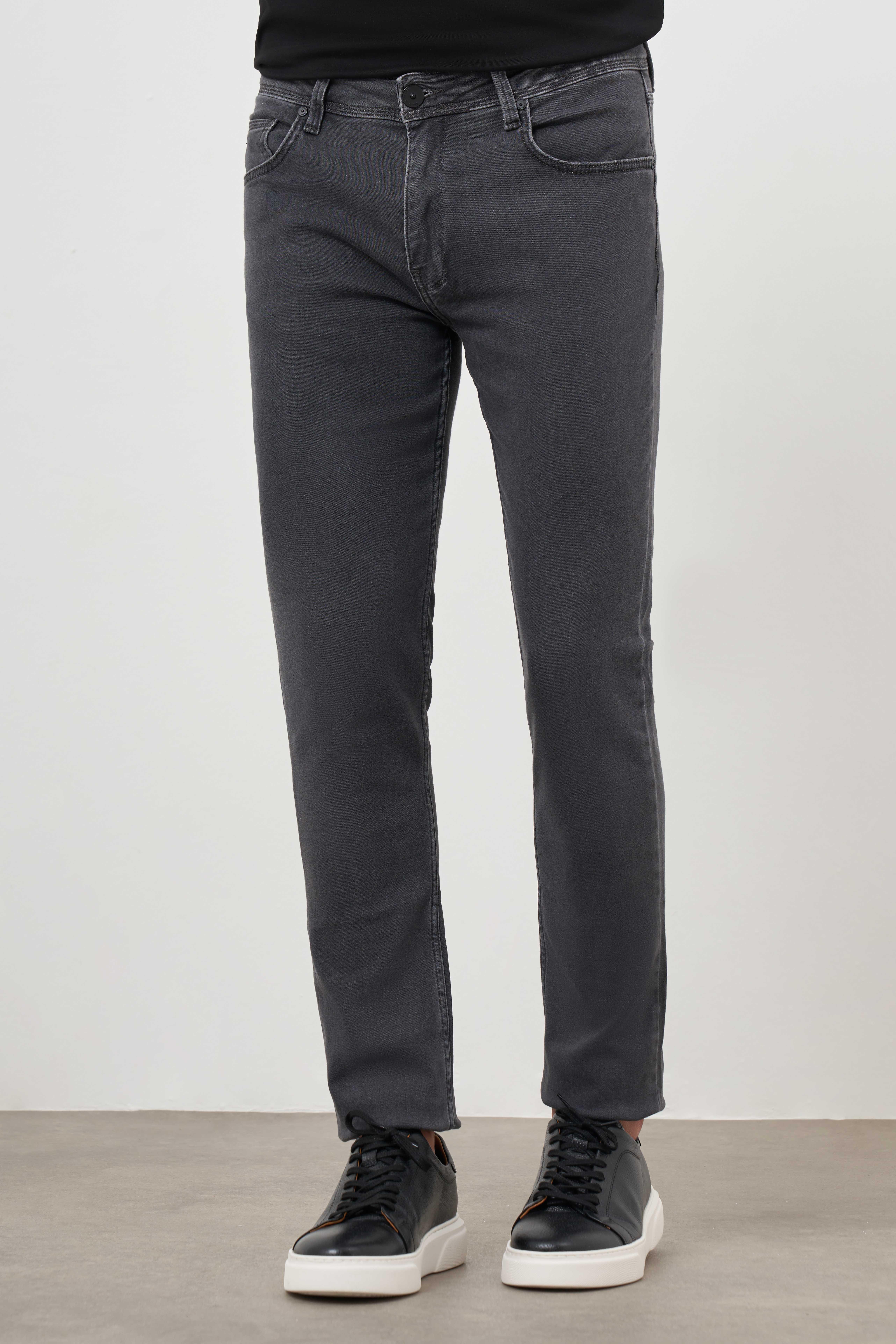Morven Erkek Gri Denim 5 Cep Slim Fit Jean Kot Pantolon