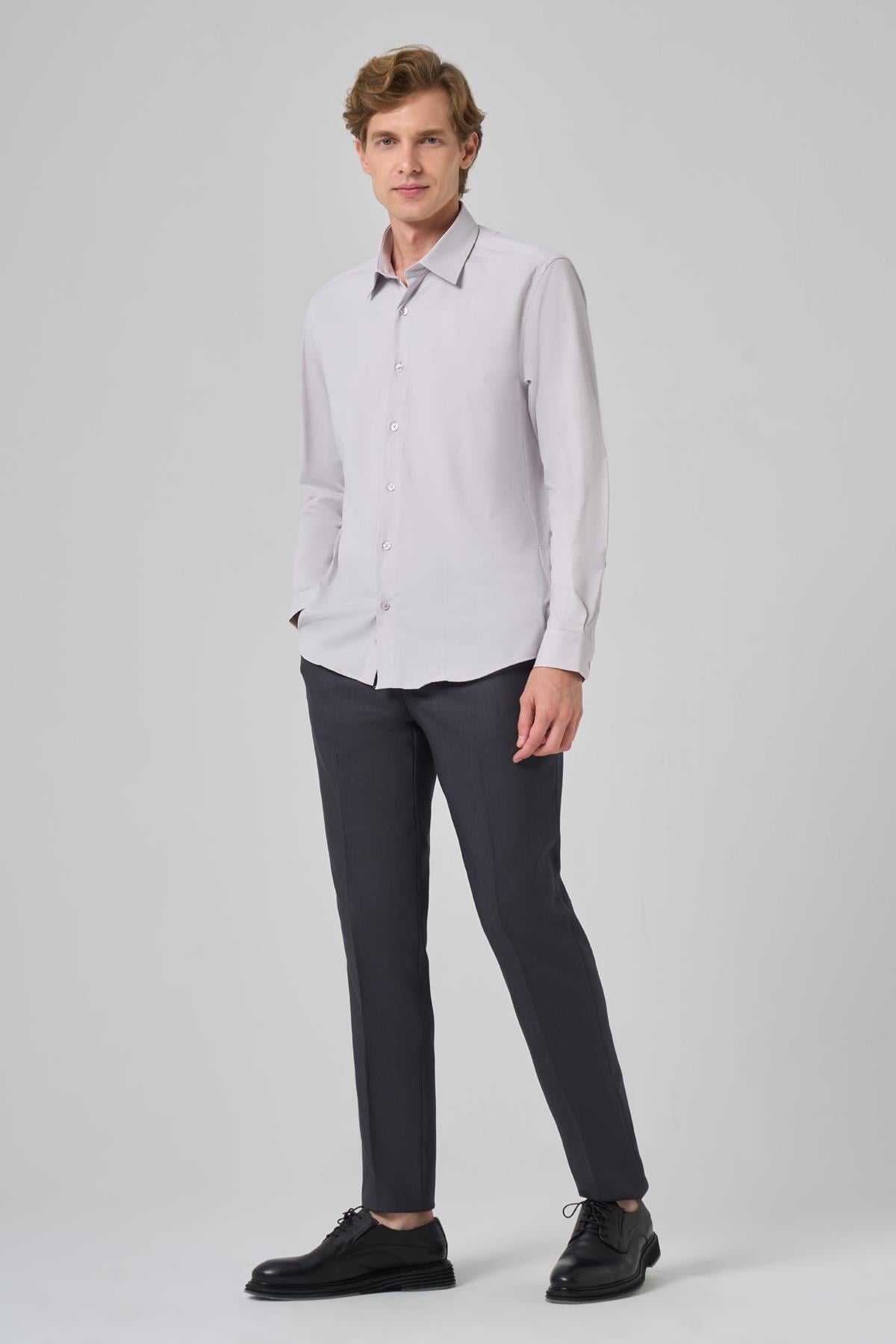 Morven Erkek Gri Slim Fit Sert Yaka Gömlek