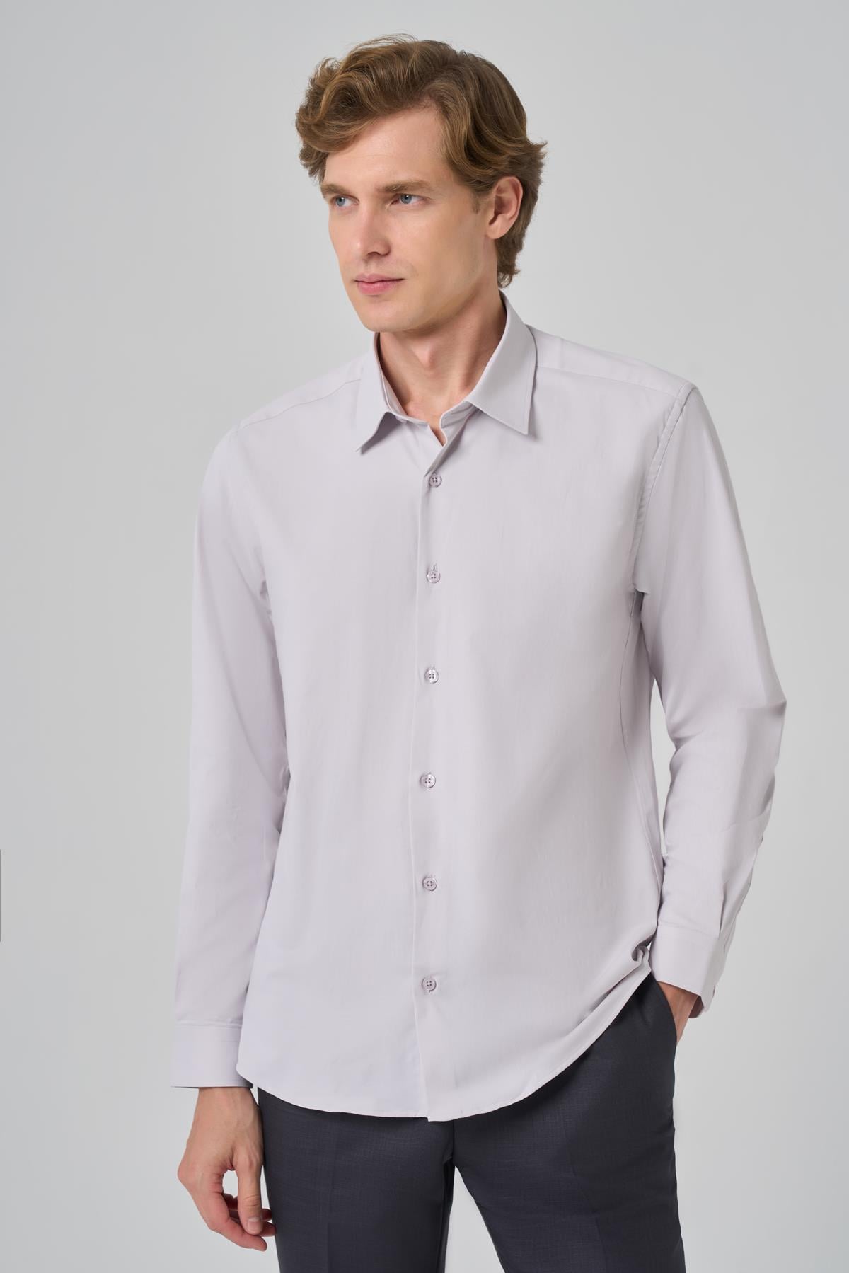 Morven Erkek Gri Slim Fit Sert Yaka Gömlek