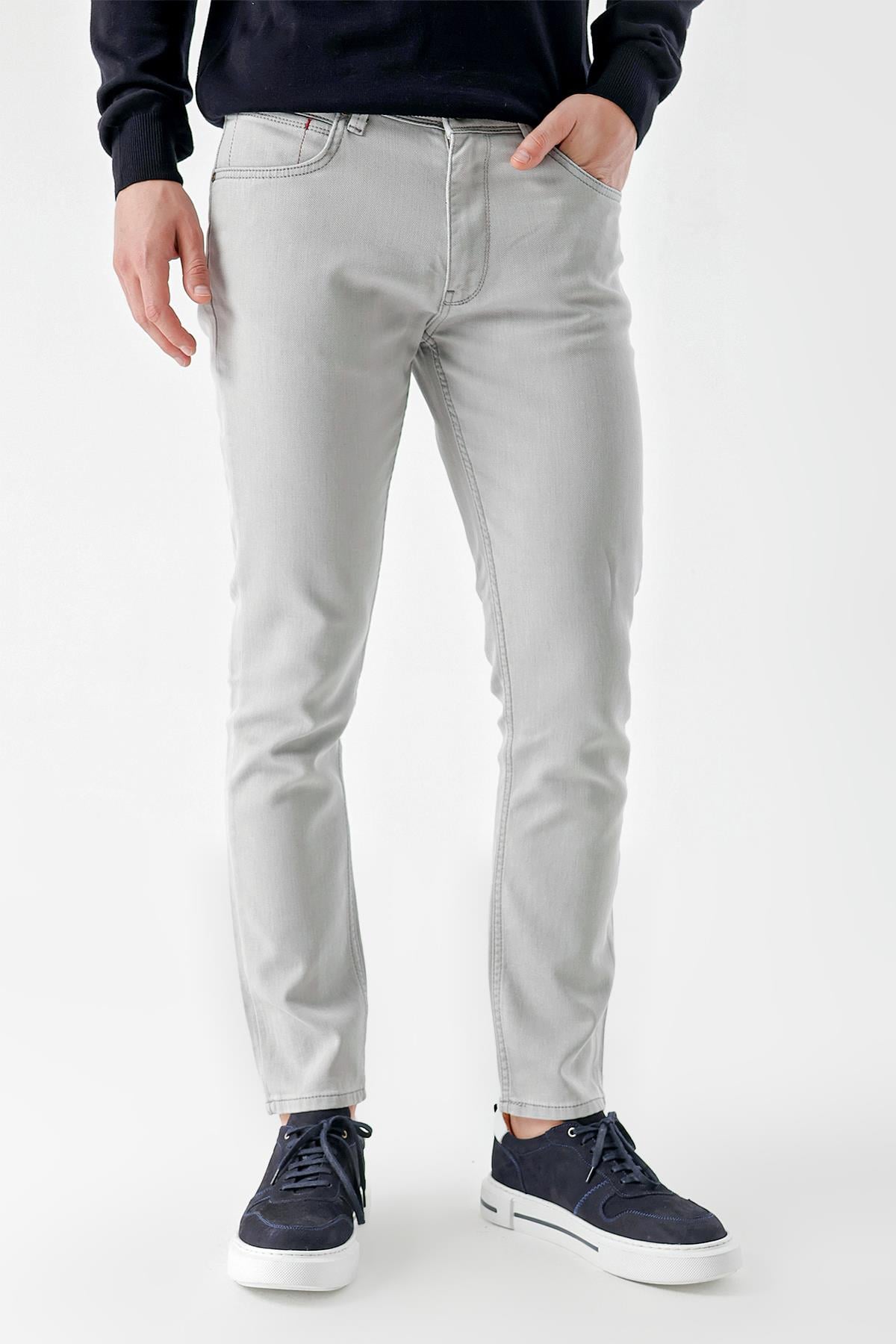Morven Erkek Gri Mevsimlik Pamuk 5 Cep Slim Fit Jean Pantolon