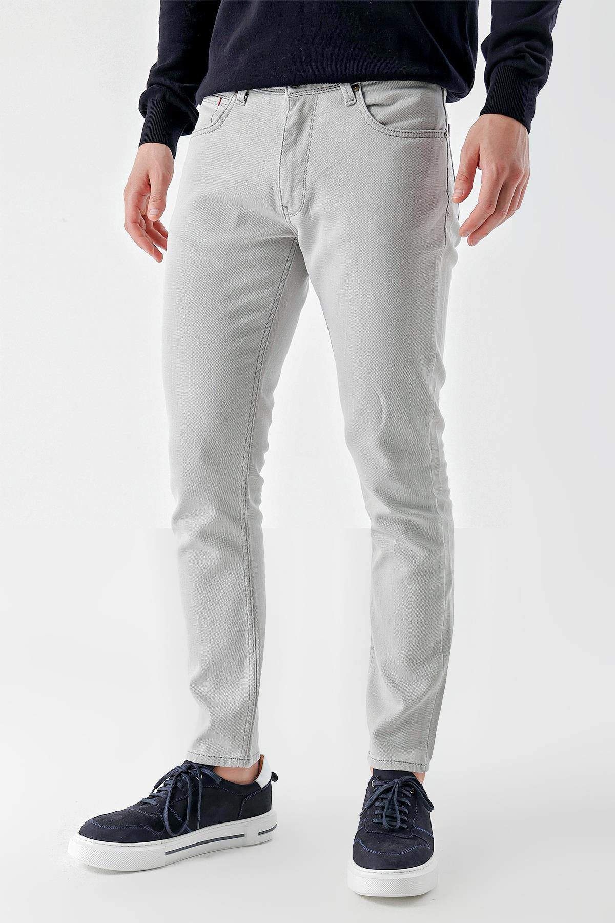 Morven Erkek Gri Mevsimlik Pamuk 5 Cep Slim Fit Jean Pantolon