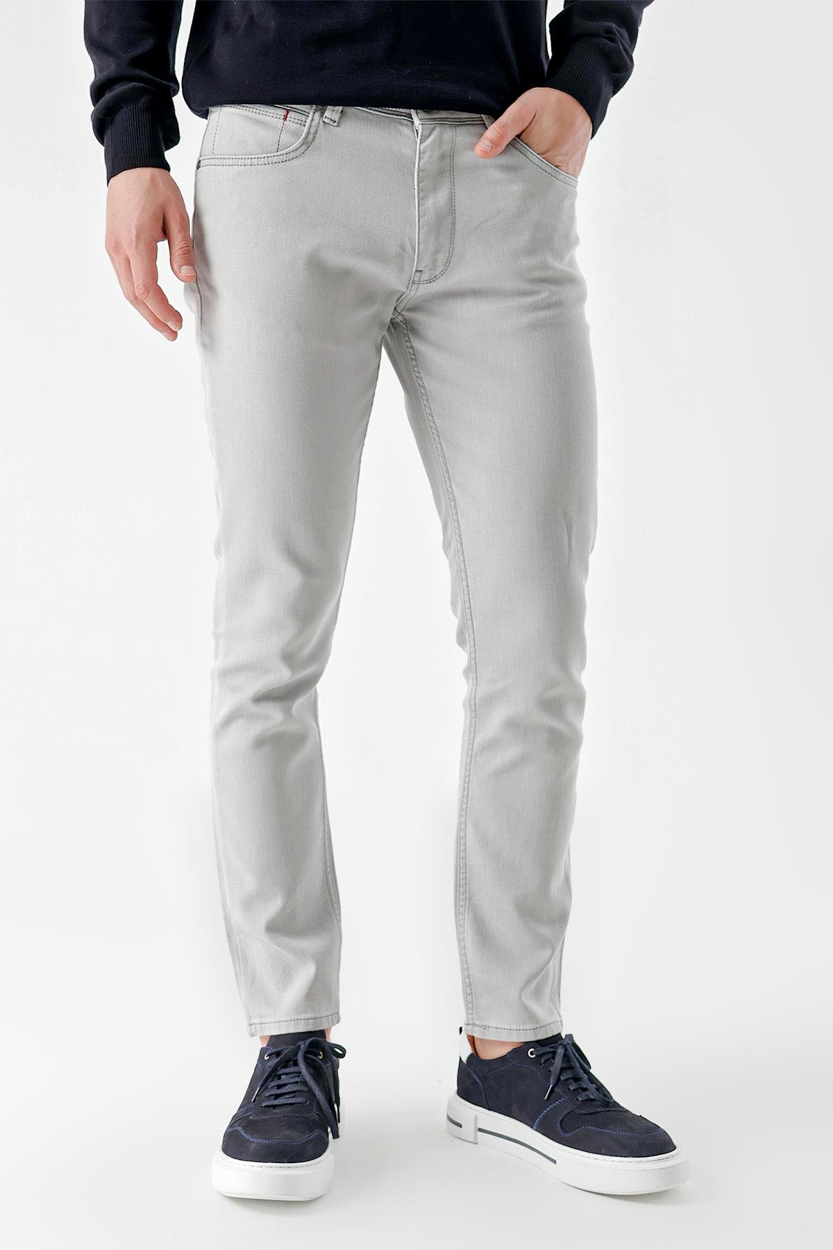 Morven Erkek Gri Mevsimlik Pamuk 5 Cep Slim Fit Jean Pantolon