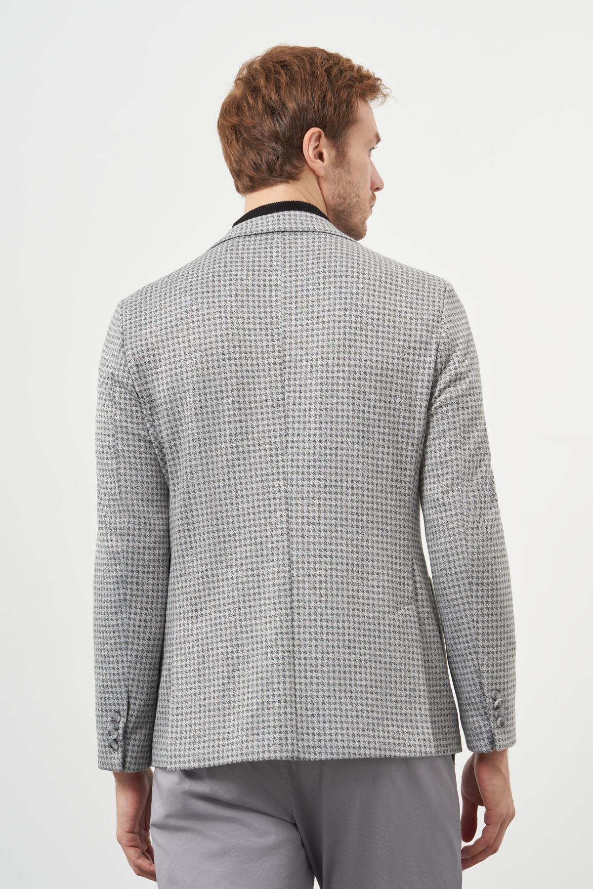 Morven Erkek Gri Örme Slim Fit Torba Cep Mono Yaka Spor Ceket