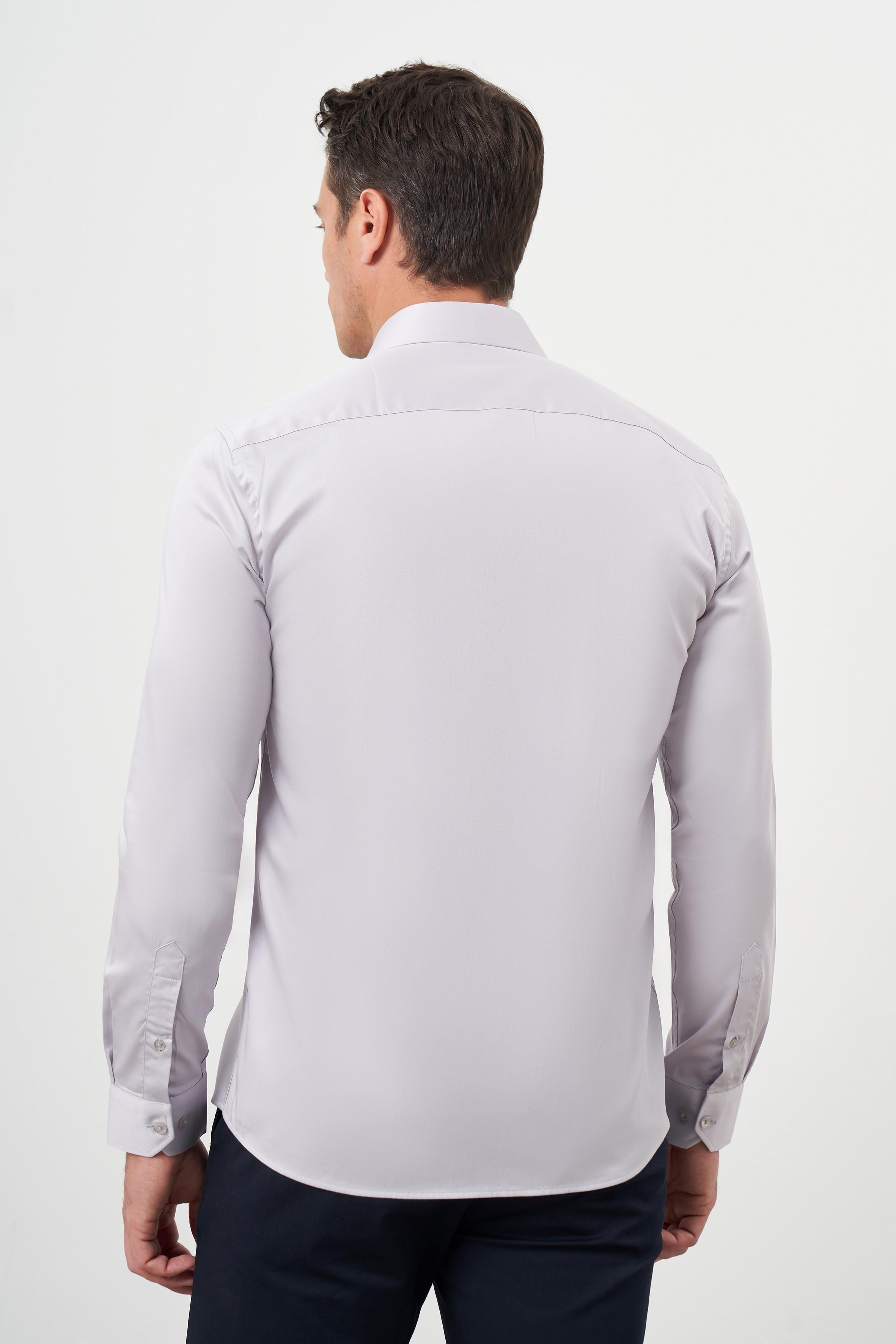 Morven Erkek Gri Pamuk Düz Desen Sert Yaka Slim Fit  Gömlek