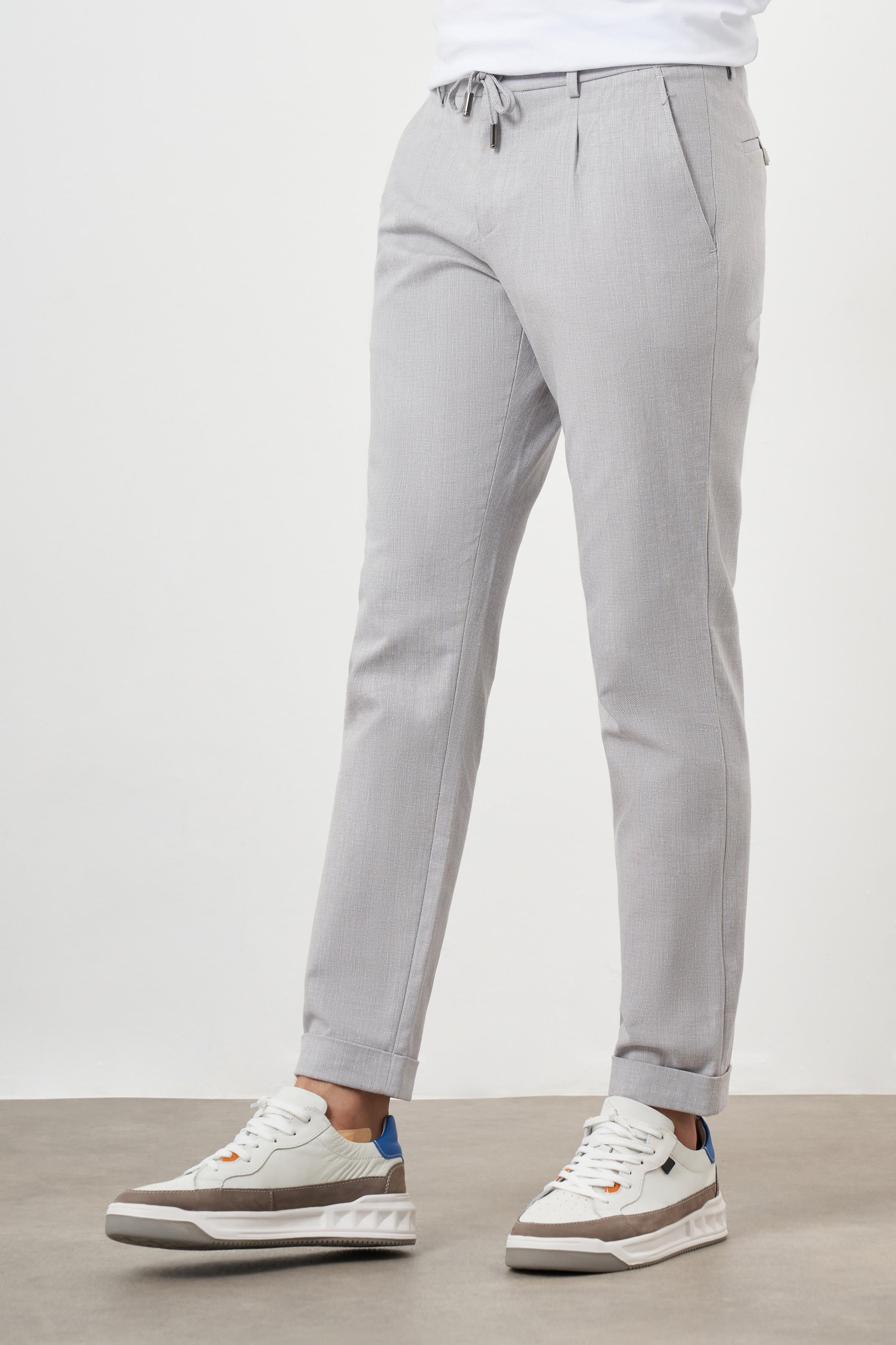 Morven Erkek Gri Pamuk Keten Trend İpli Jogger Slim Fit Spor Pantolon