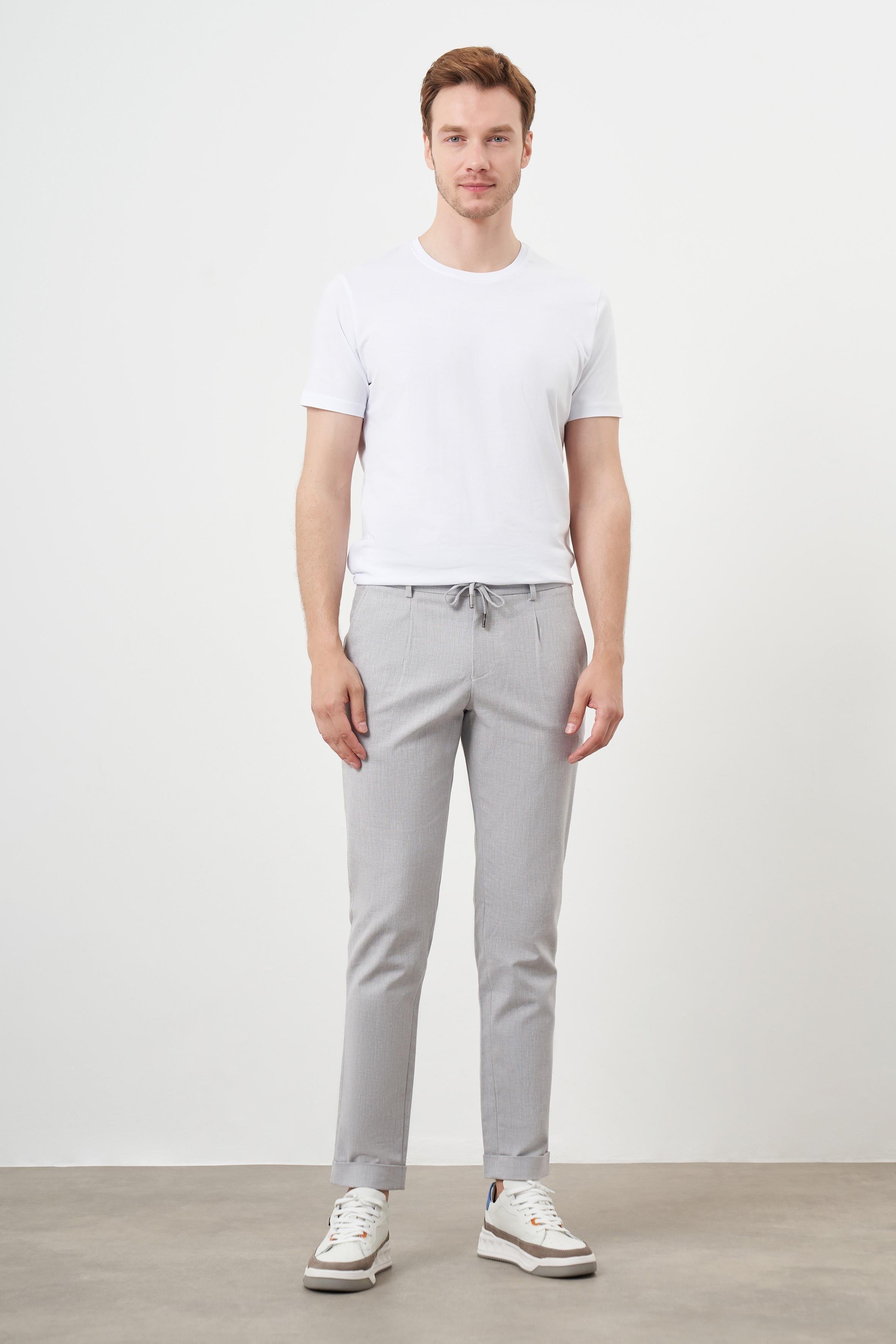 Morven Erkek Gri Pamuk Keten Trend İpli Jogger Slim Fit Spor Pantolon