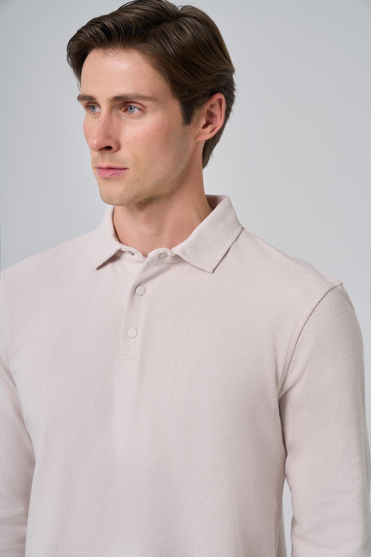 Morven Erkek Gri Pamuk Trend Ağaç Kabuğu Desen Dinamik Fit Polo Yaka Sweat-Shirt