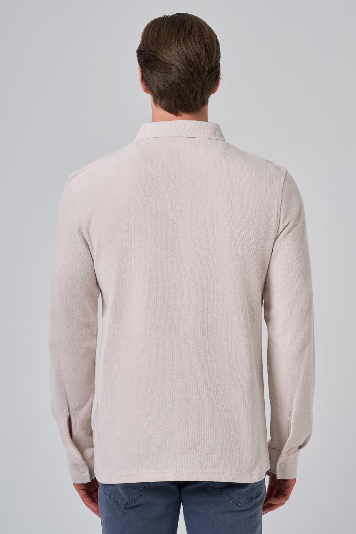 Morven Erkek Gri Pamuk Trend Ağaç Kabuğu Desen Dinamik Fit Polo Yaka Sweat-Shirt