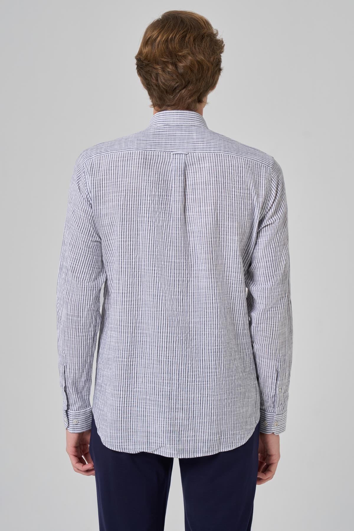 Morven Erkek Gri Pamuk Trend Çizgili  Dynamic Fit Düğmeli Yaka Gömlek