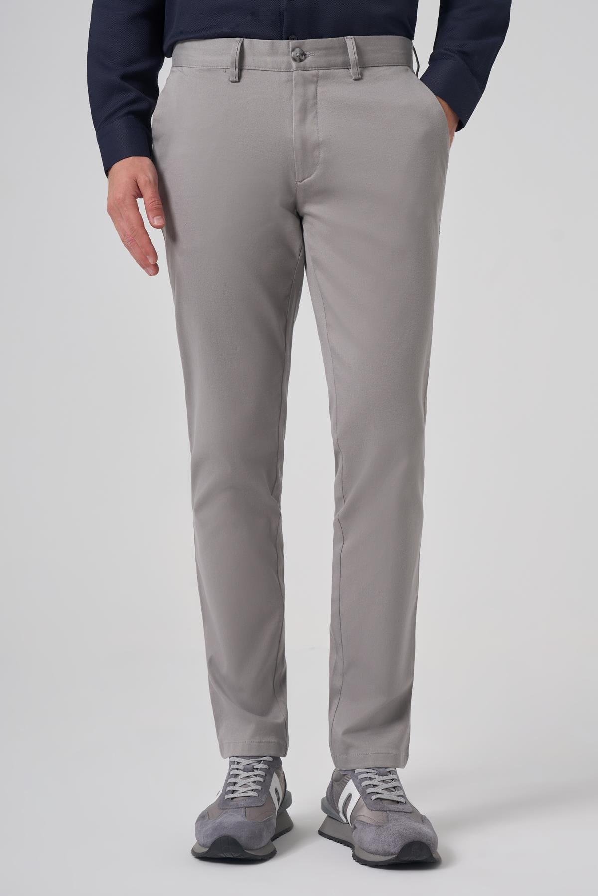 Morven Erkek Gri Pamuk Trend Slim Fit Chino Pantolon