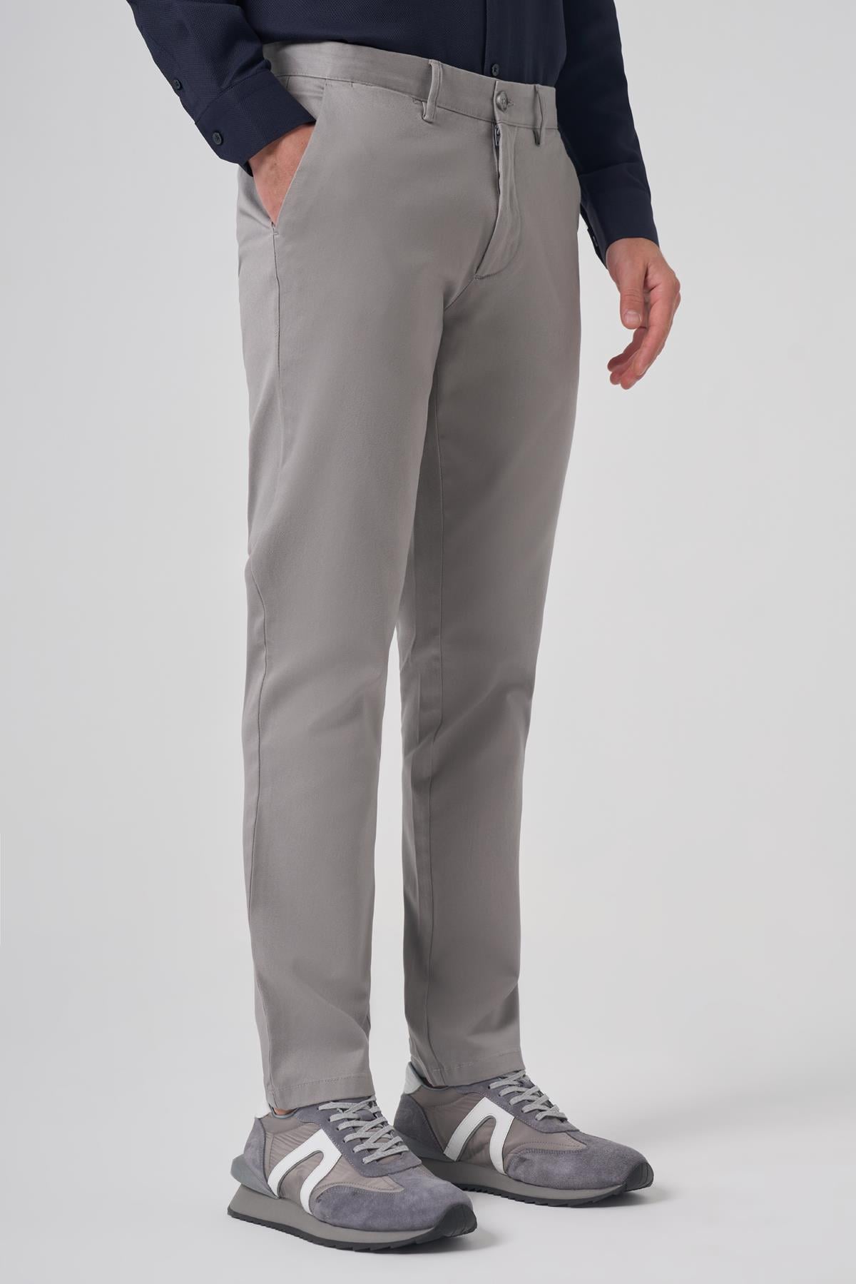 Morven Erkek Gri Pamuk Trend Slim Fit Chino Pantolon
