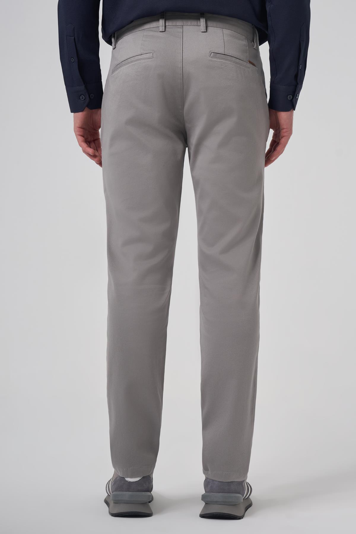 Morven Erkek Gri Pamuk Trend Slim Fit Chino Pantolon