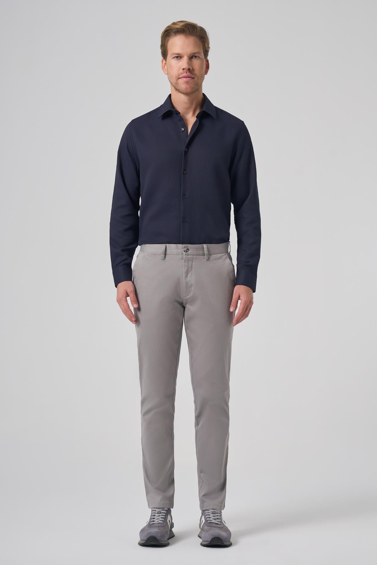 Morven Erkek Gri Pamuk Trend Slim Fit Chino Pantolon