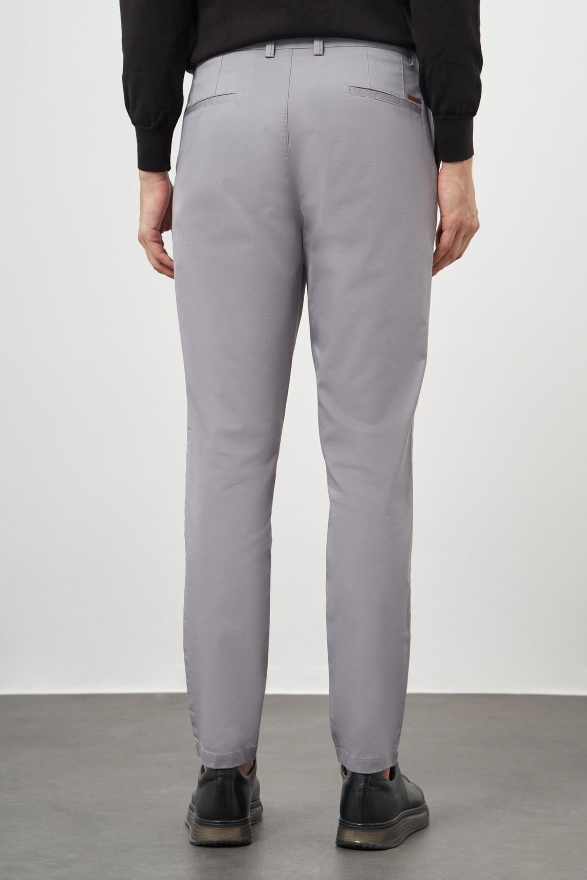 Morven Erkek Gri Pamuk Yan Cep Slim Fit Chino Pantolon