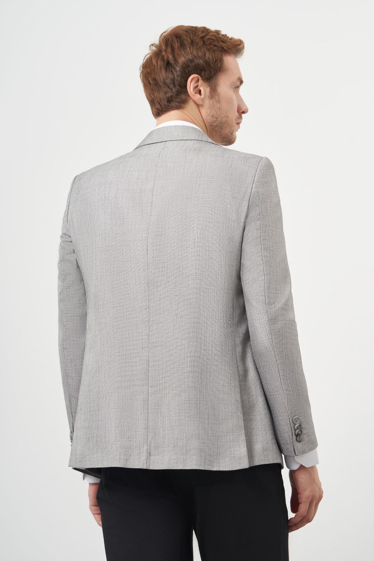 Morven Erkek Gri Poliviskon Slim Fit Mono Yaka Klasik Ceket