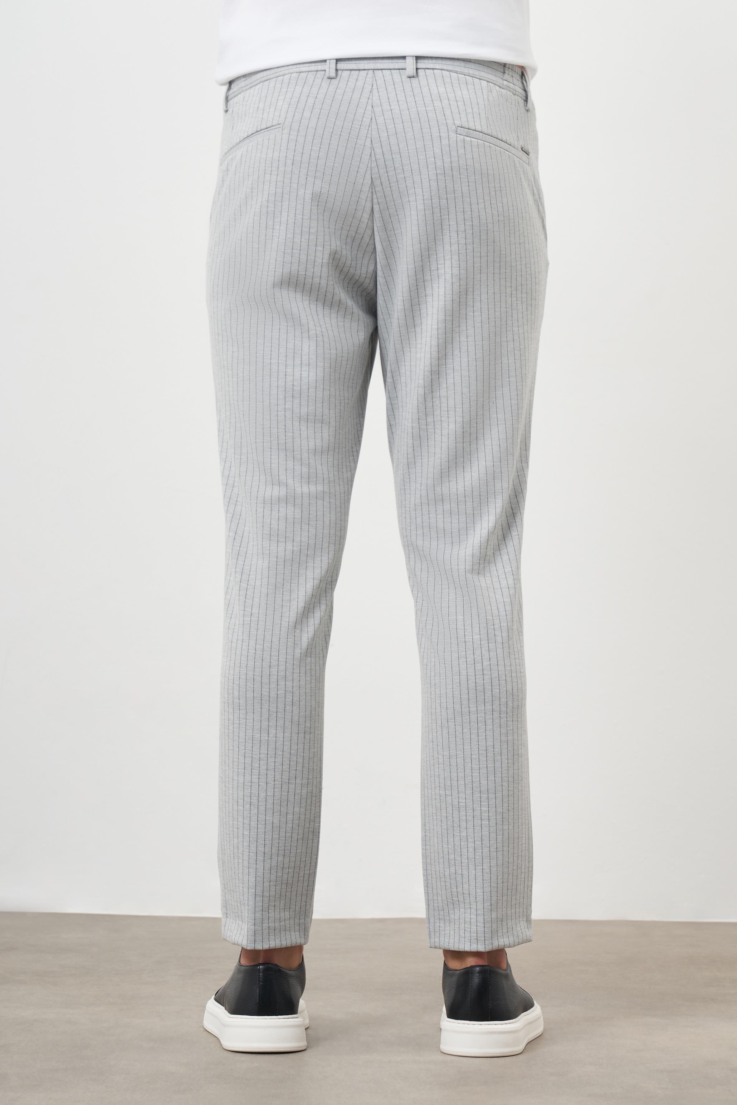Morven Erkek Gri Poliviskon Trend Çizgili Slim Fit Örme Spor Pantolon
