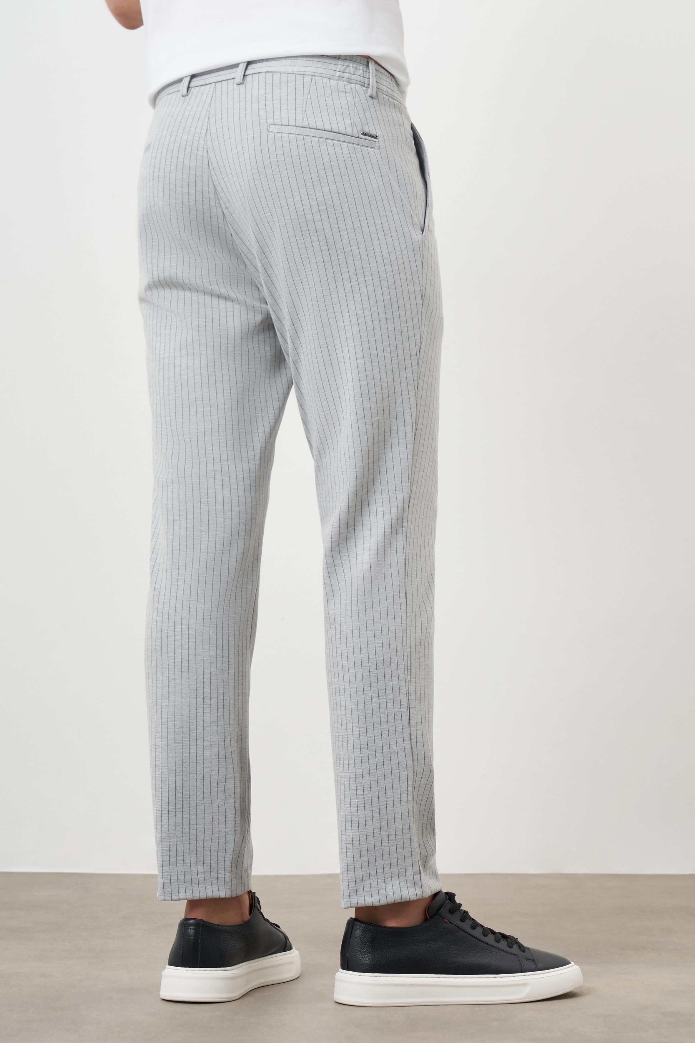 Morven Erkek Gri Poliviskon Trend Çizgili Slim Fit Örme Spor Pantolon