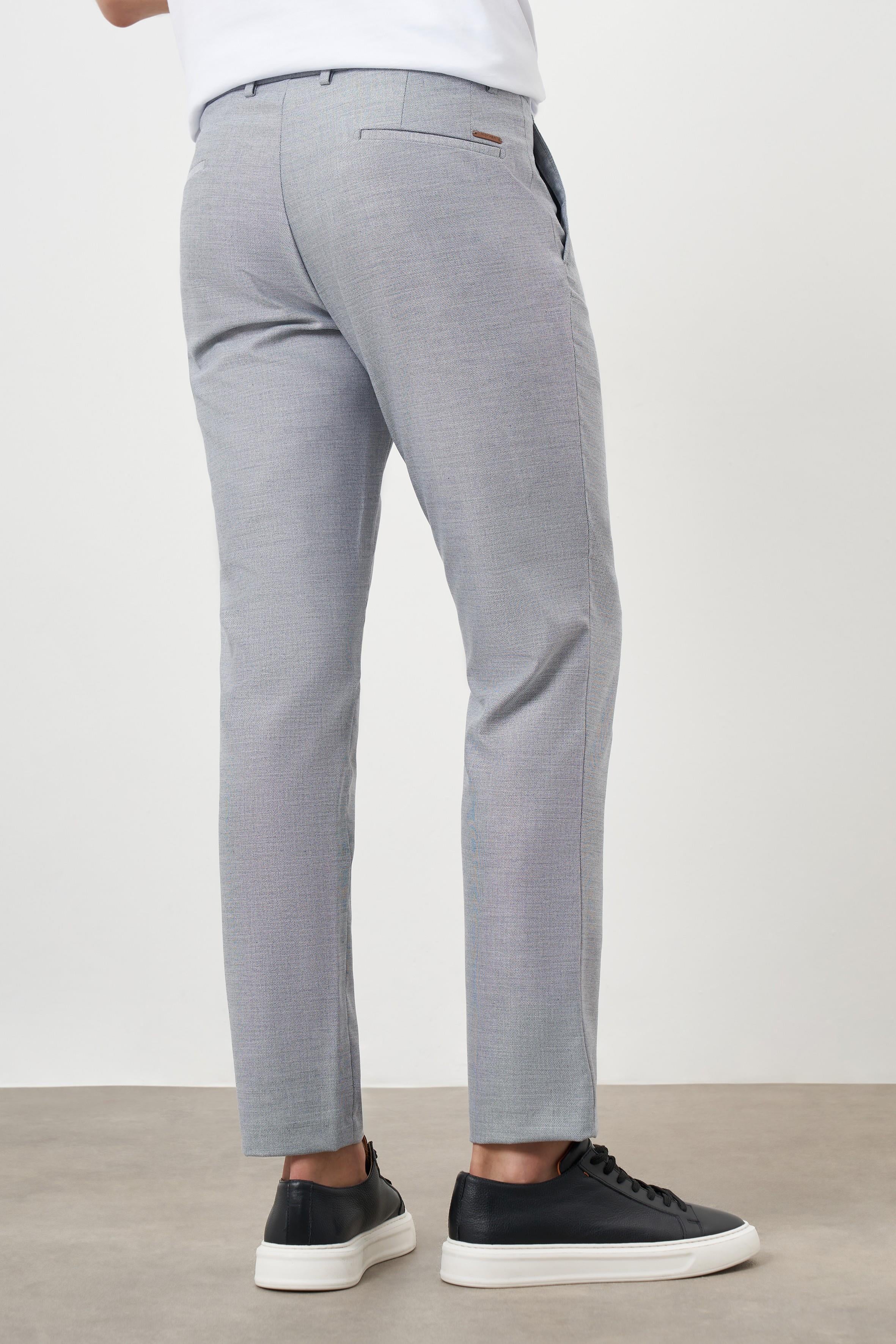 Morven Erkek Gri Poliviskon Trend Desenli Lastikli Slim Fit Pantolon