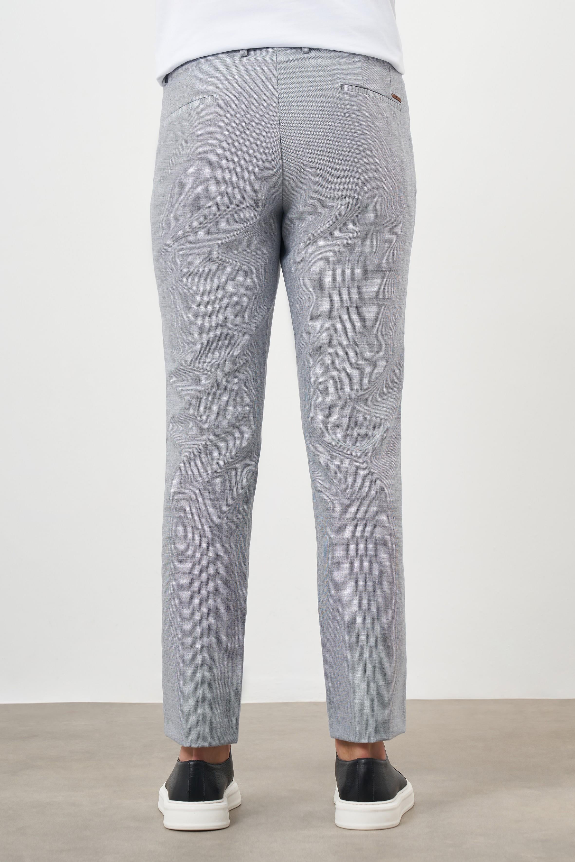 Morven Erkek Gri Poliviskon Trend Desenli Lastikli Slim Fit Pantolon