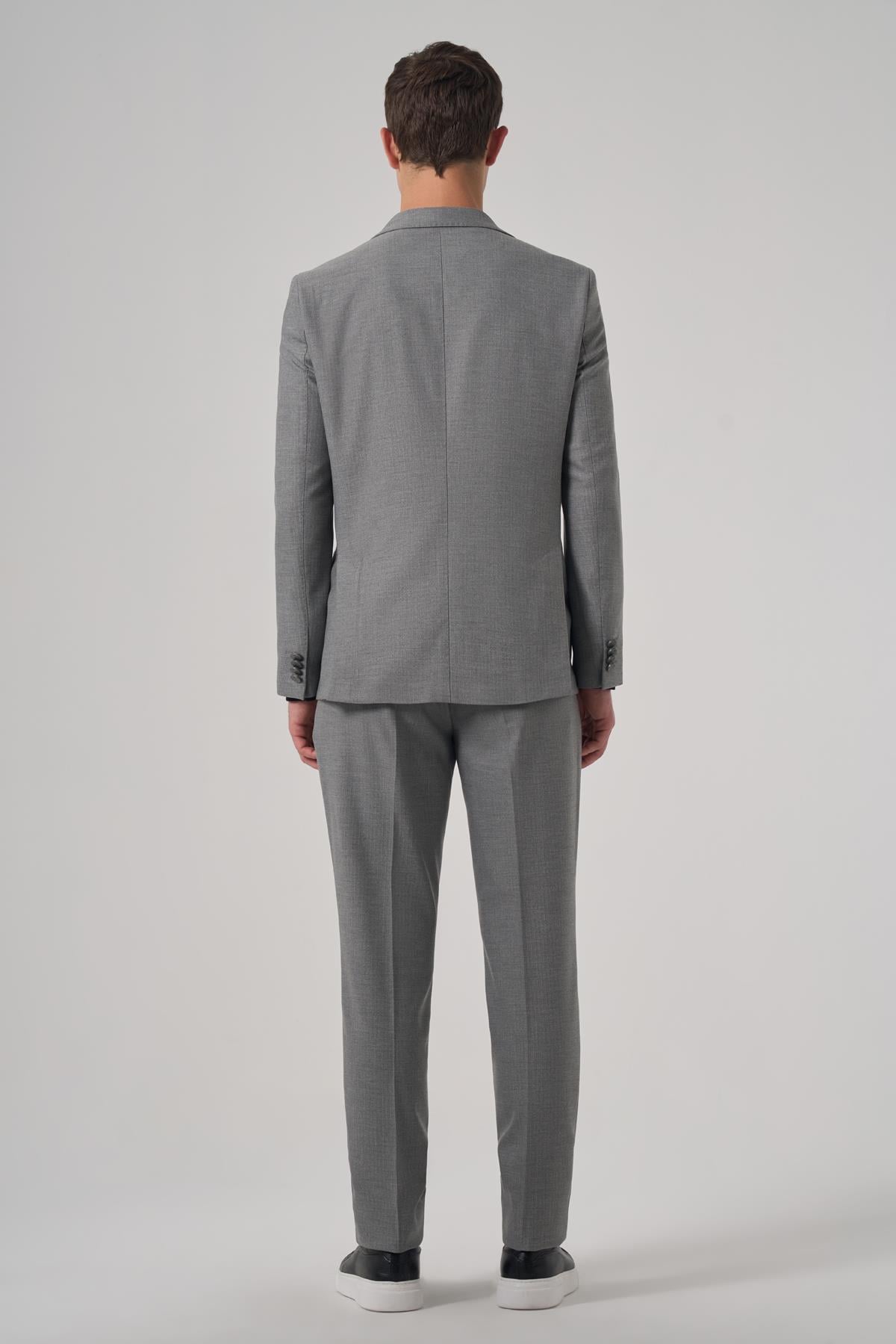 Morven Erkek Gri Poliviskon Trend Desenli Slim Fit Sivri Yaka Takım Elbise
