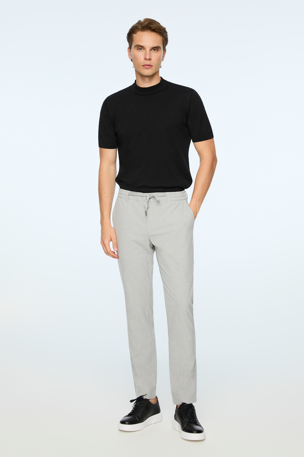 Morven Erkek Gri Poliviskon Trend Düz Slim Fit Jogger Pantolon