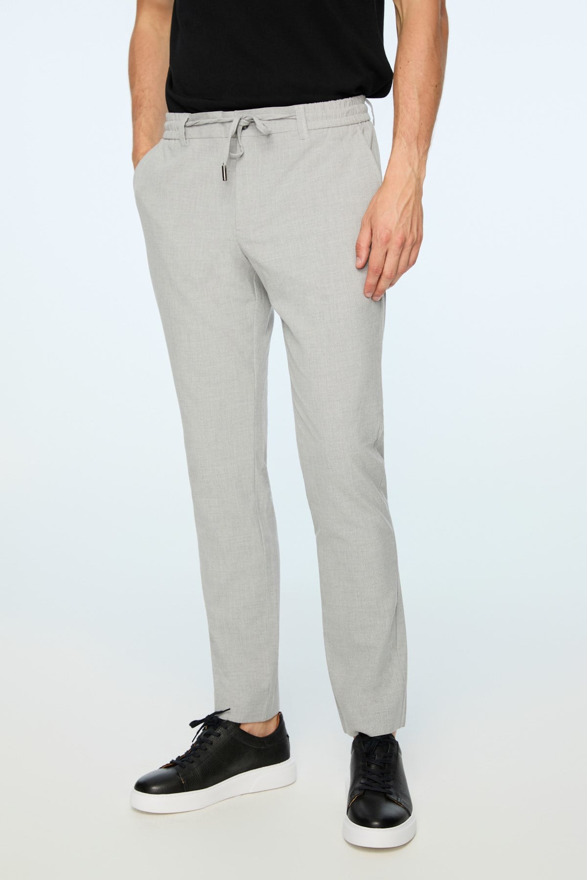 Morven Erkek Gri Poliviskon Trend Düz Slim Fit Jogger Pantolon