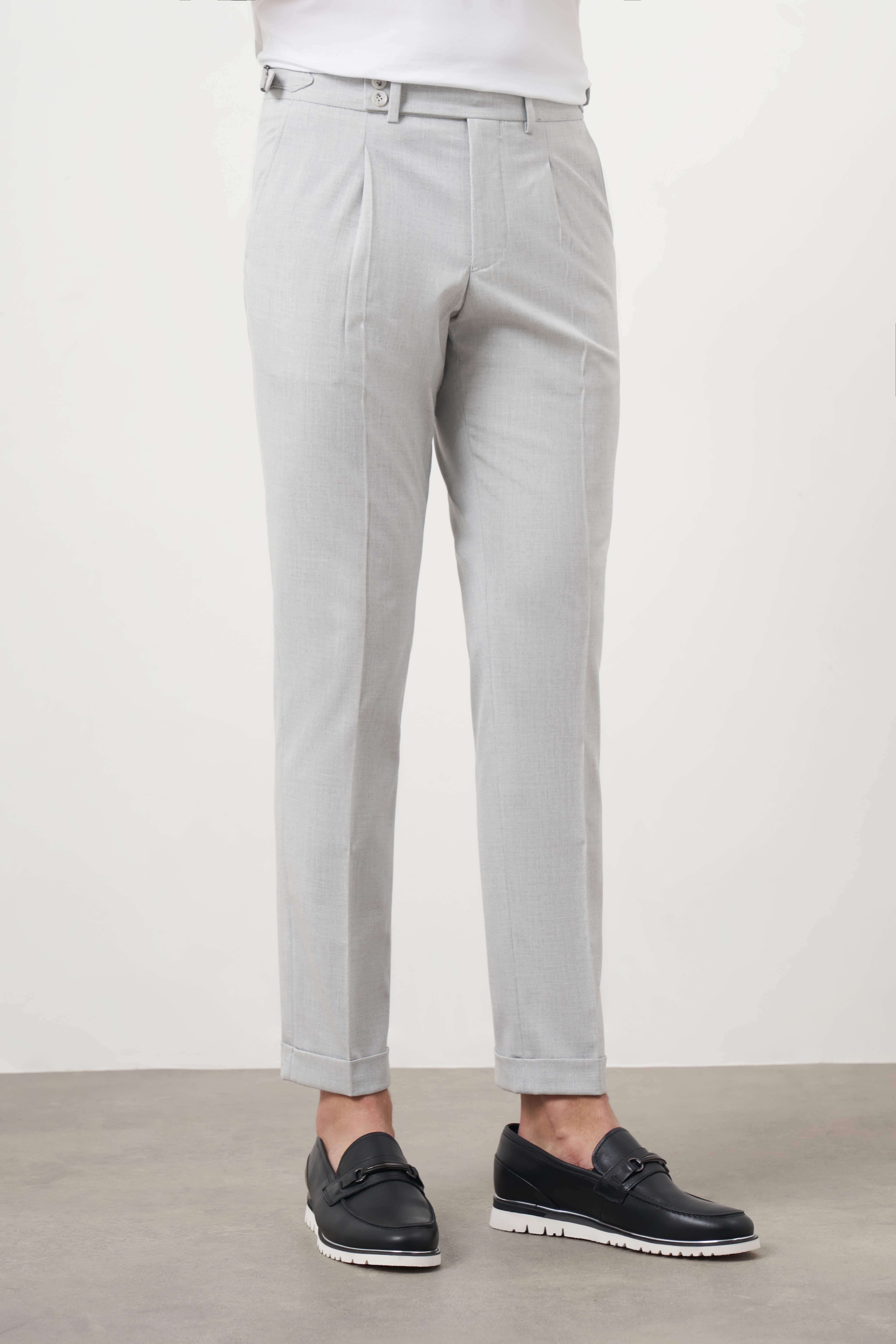 Morven Erkek Gri Poliviskon Trend Pileli Slim Fit Spor Pantolon