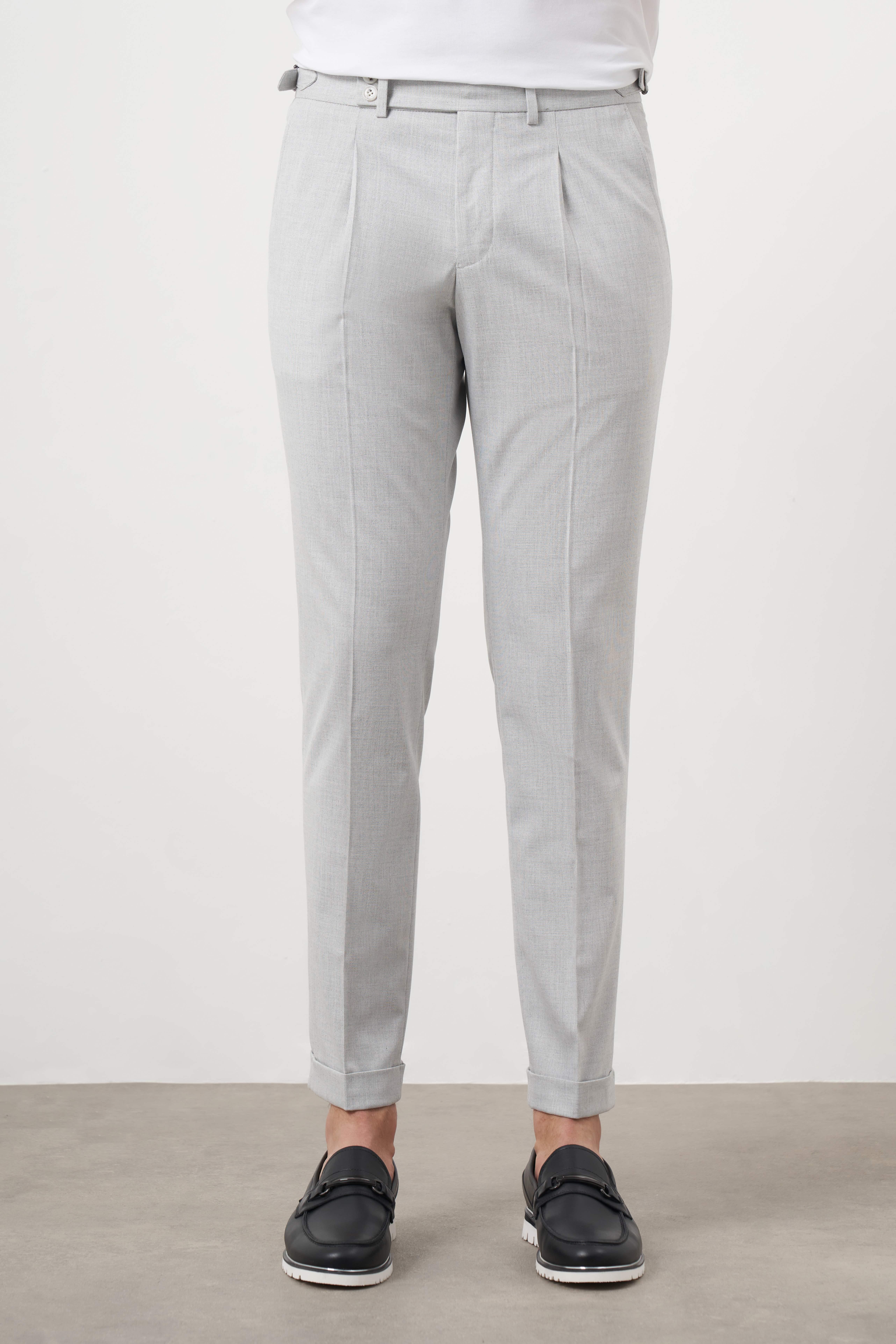 Morven Erkek Gri Poliviskon Trend Pileli Slim Fit Spor Pantolon