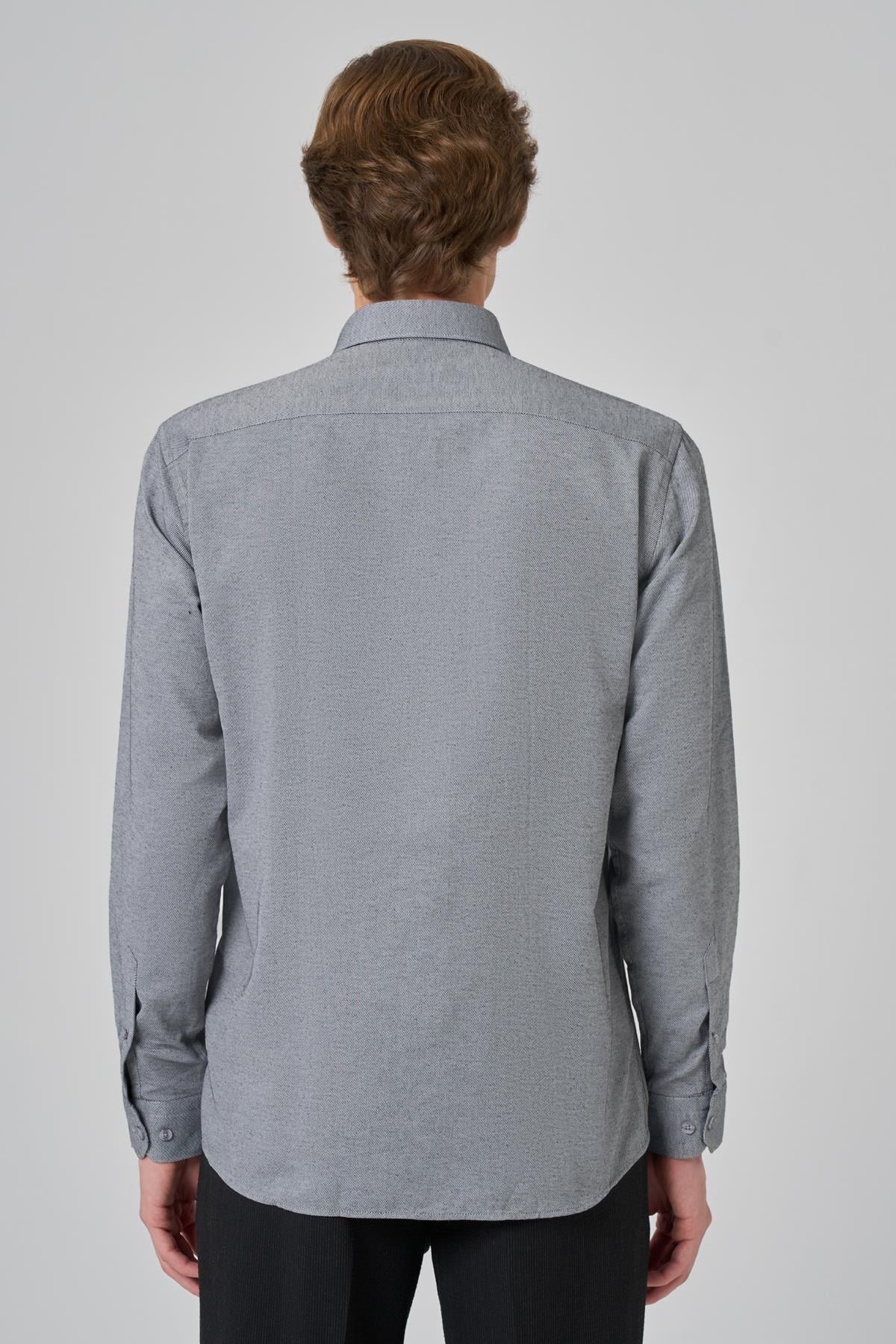 Morven Erkek Gri Slim Fit İtalyan Yaka Gömlek