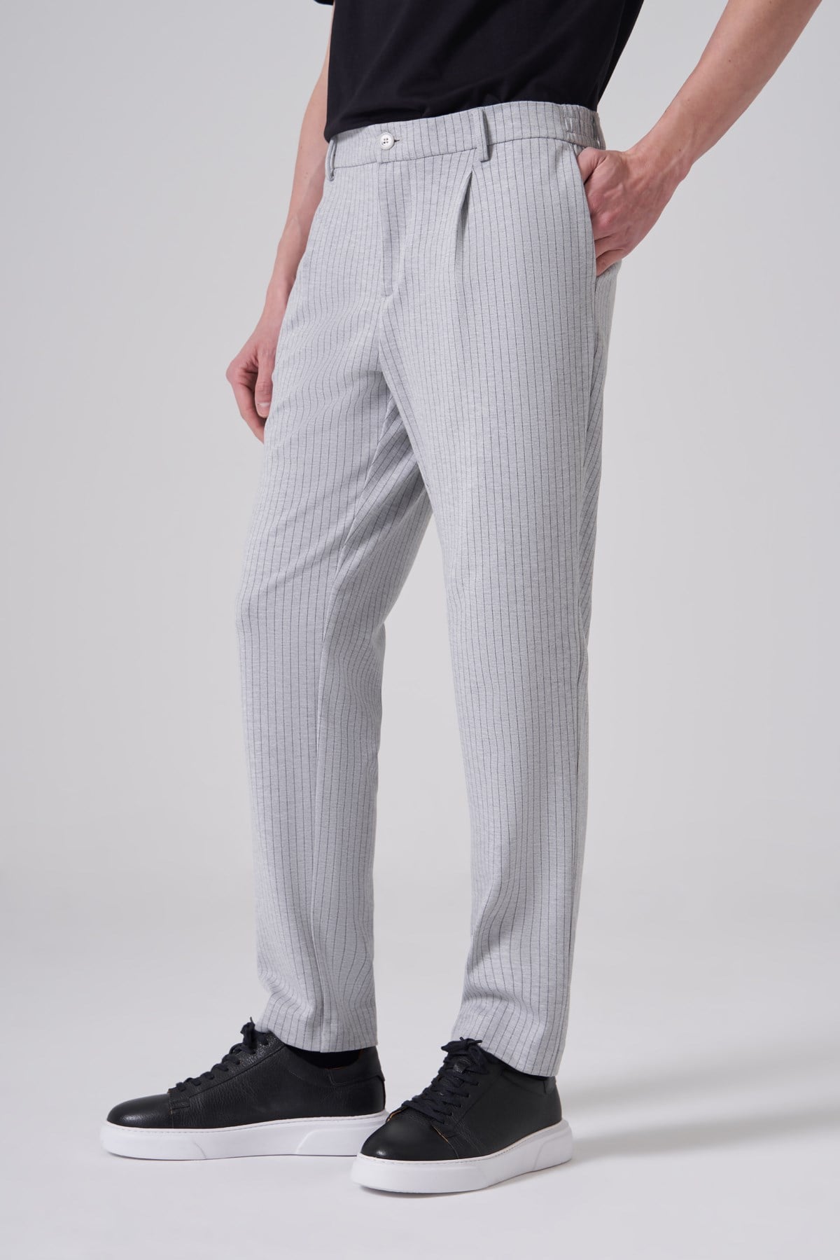Morven Erkek Gri Trend Çizgili Slim Fit Pantolon