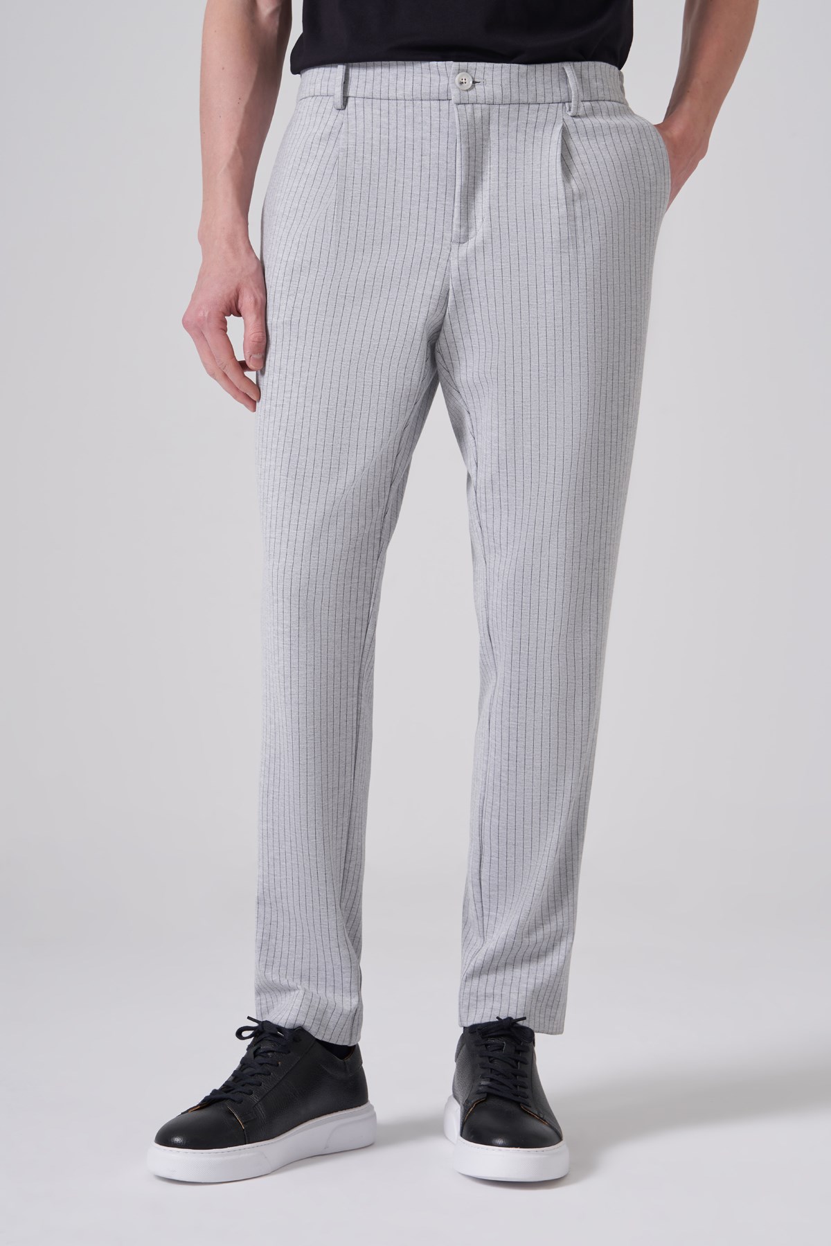 Morven Erkek Gri Trend Çizgili Slim Fit Pantolon