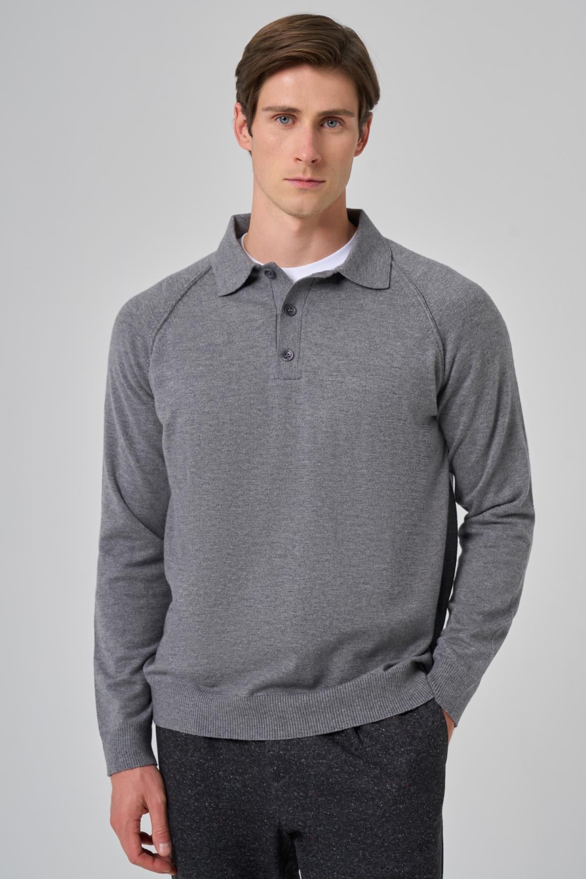 Morven Erkek Gri Trend Core Spun Polo Yaka Dynamic Fit Rahat Kesim Triko