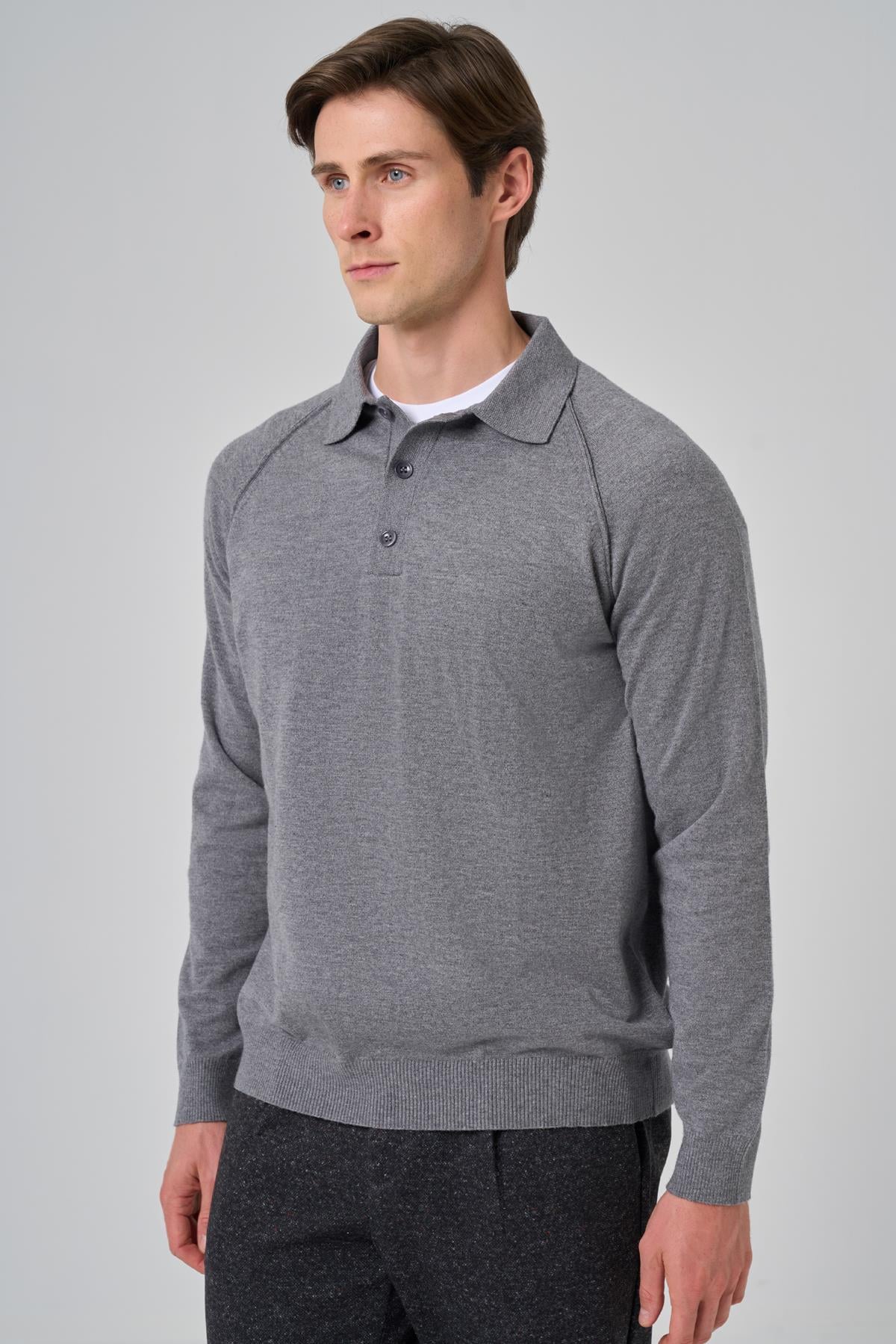 Morven Erkek Gri Trend Core Spun Polo Yaka Dynamic Fit Rahat Kesim Triko