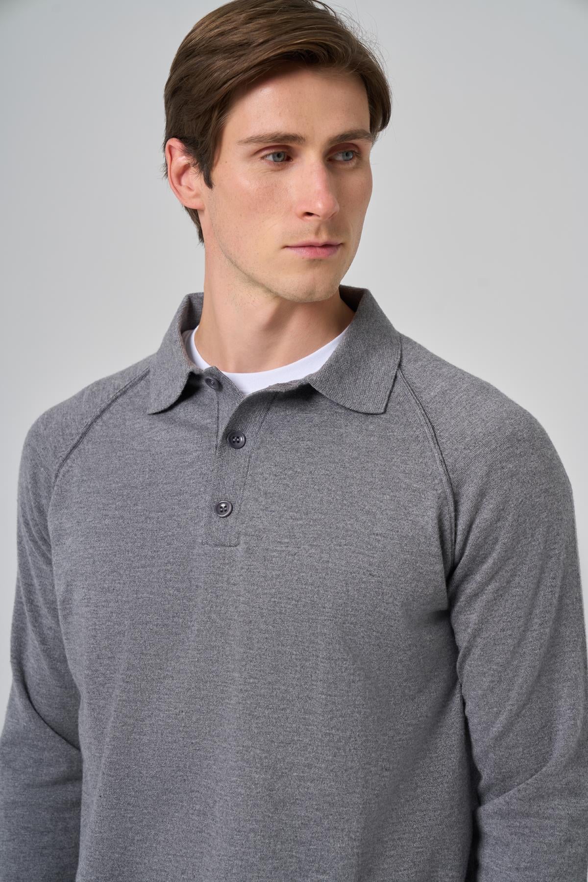 Morven Erkek Gri Trend Core Spun Polo Yaka Dynamic Fit Rahat Kesim Triko