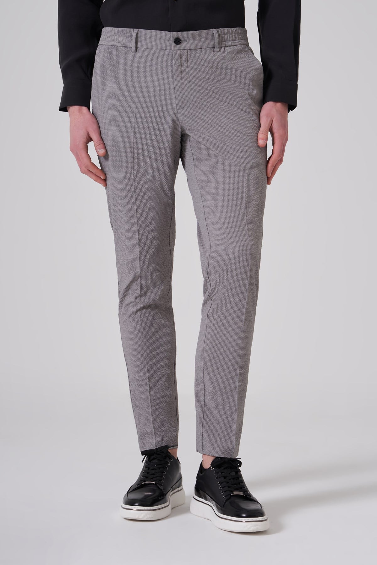 Morven Erkek Gri Trend Gofre Slim Fit Pantolon