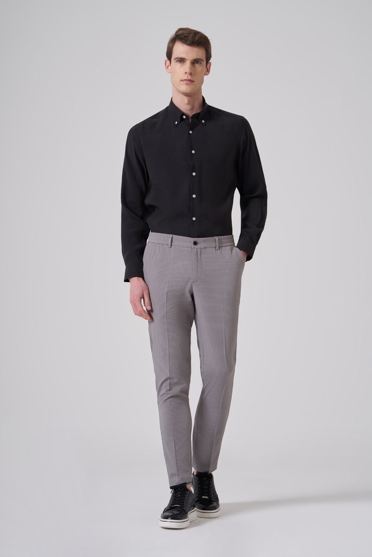 Morven Erkek Gri Trend Gofre Slim Fit Pantolon