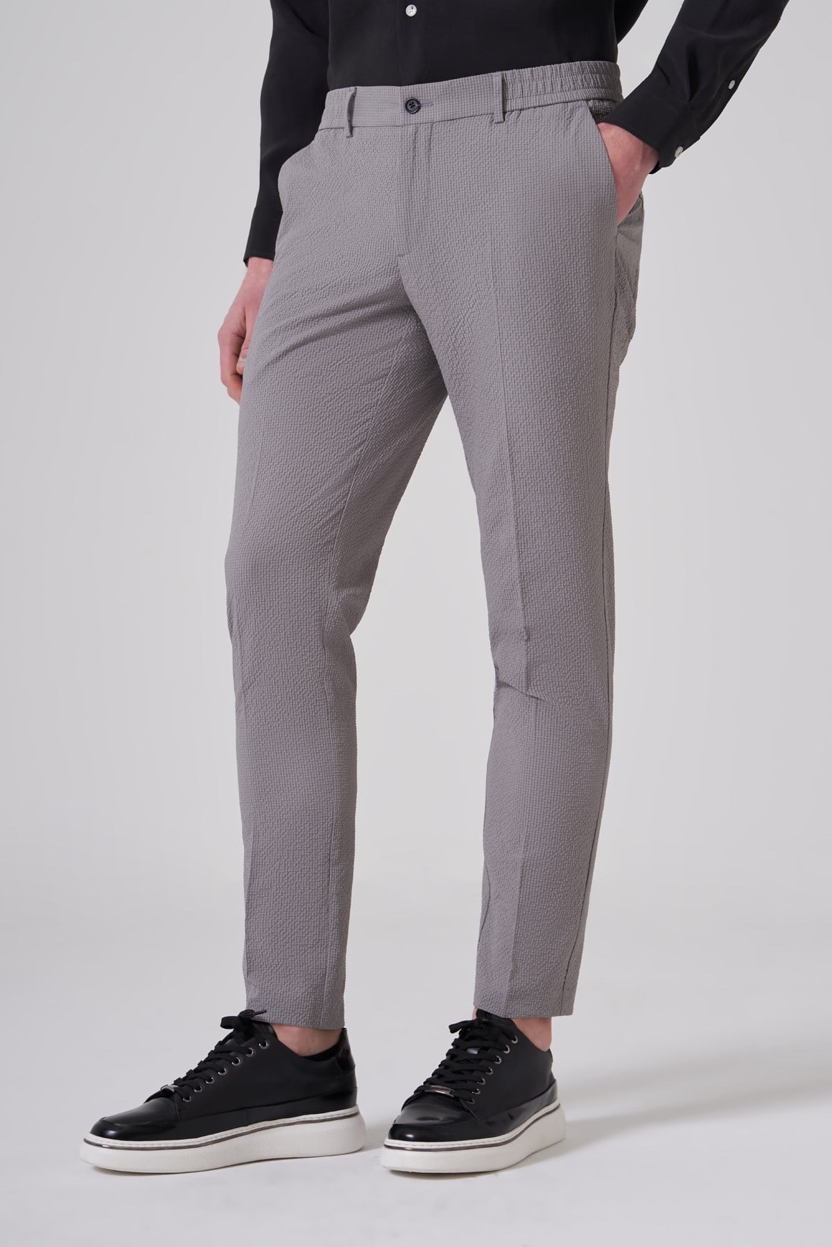 Morven Erkek Gri Trend Gofre Slim Fit Pantolon