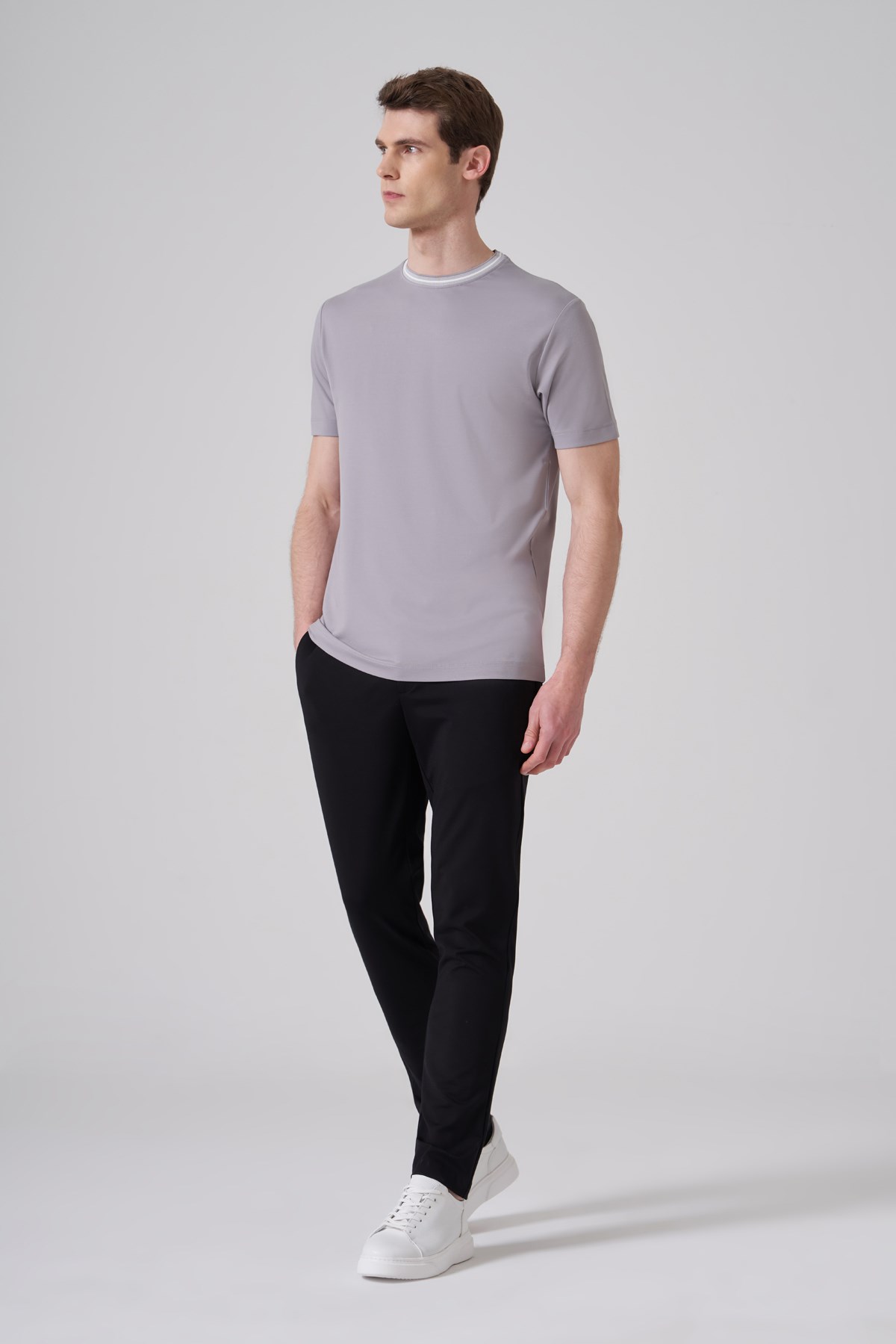 Morven Erkek Gri Trend Rayon Bisiklet Yaka Dinamik Fit Tshirt