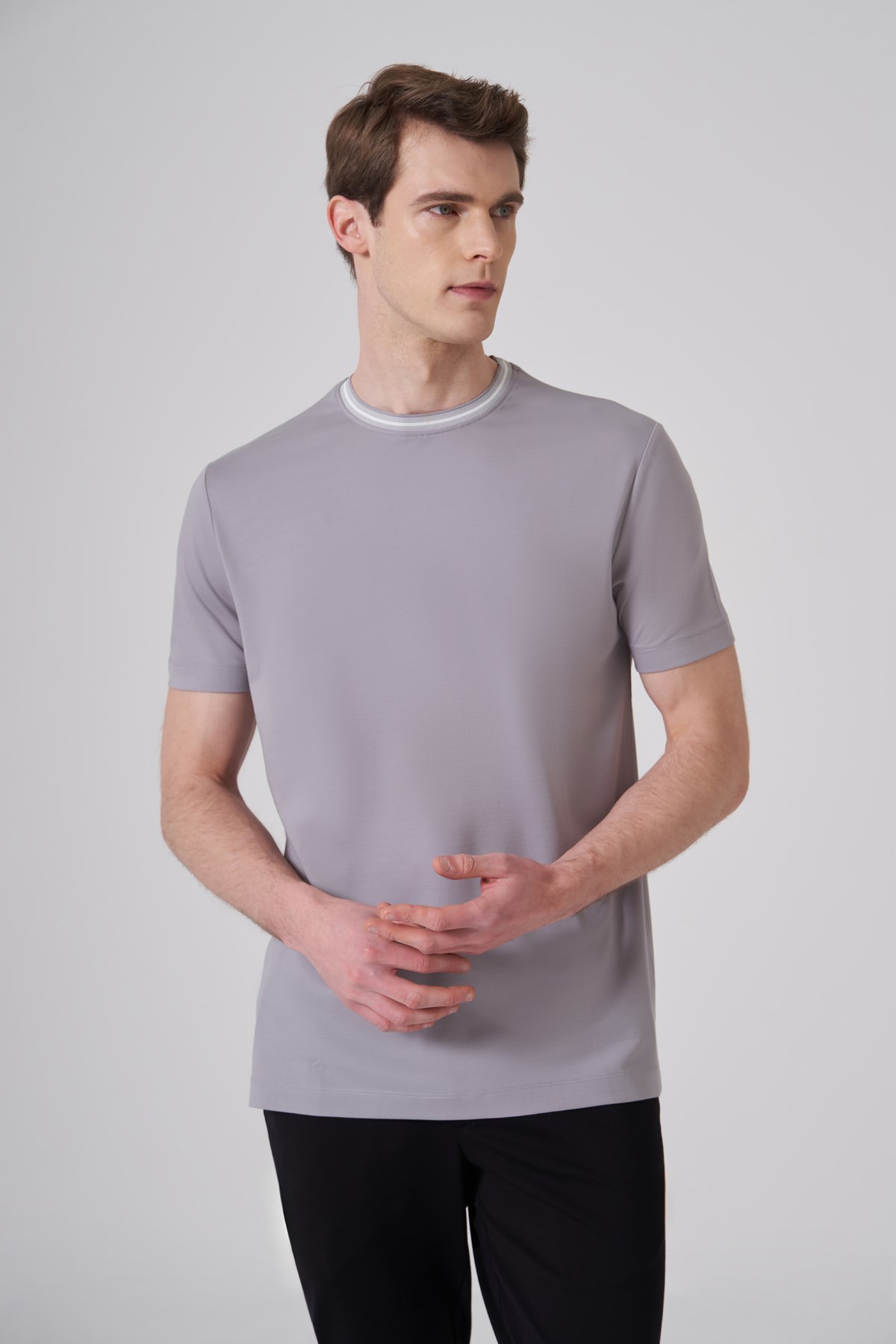 Morven Erkek Gri Trend Rayon Bisiklet Yaka Dinamik Fit Tshirt